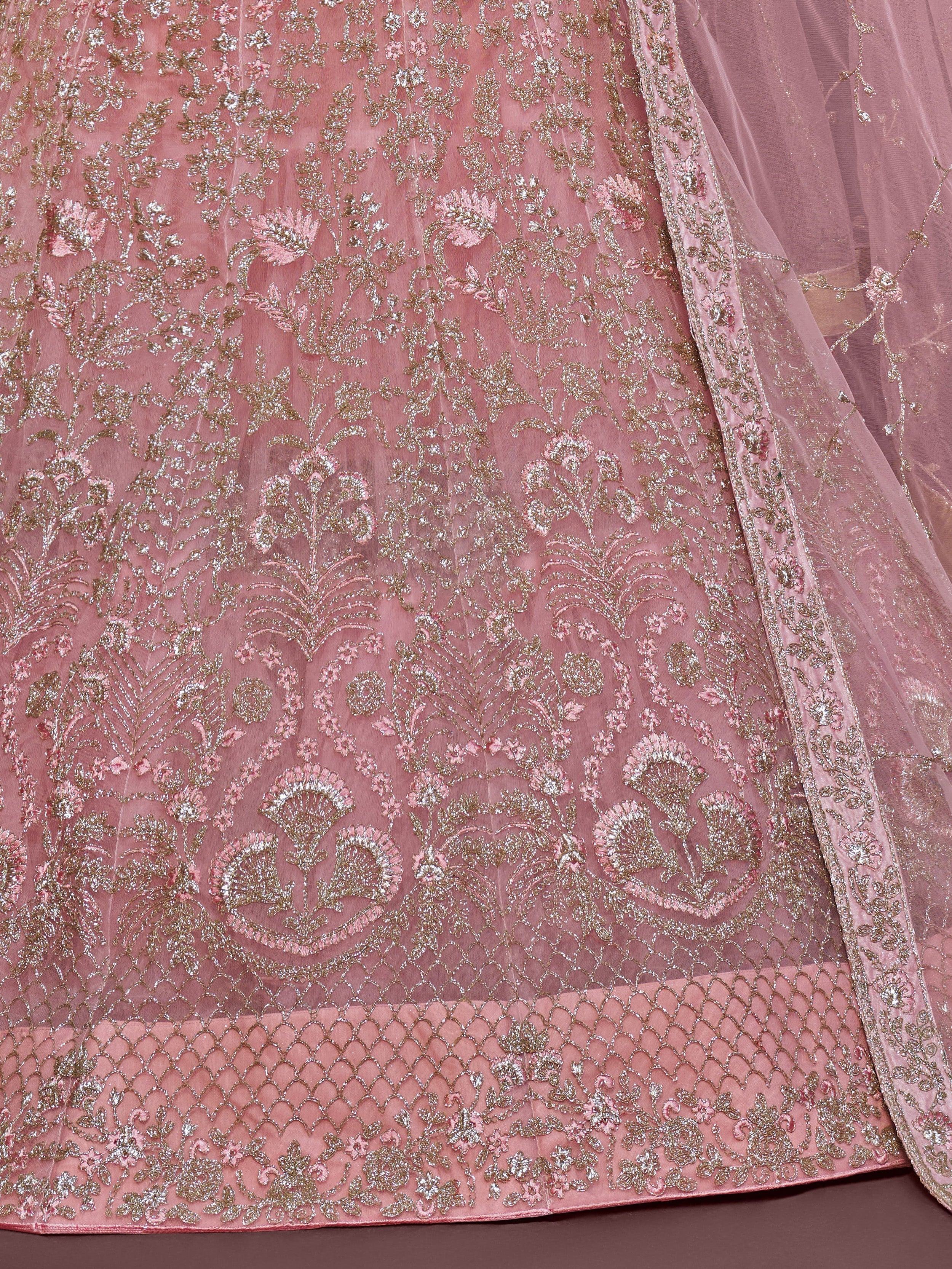 Light Pink Enchanting Light Embroidered Soft Net Wedding wear Lehenga Choli