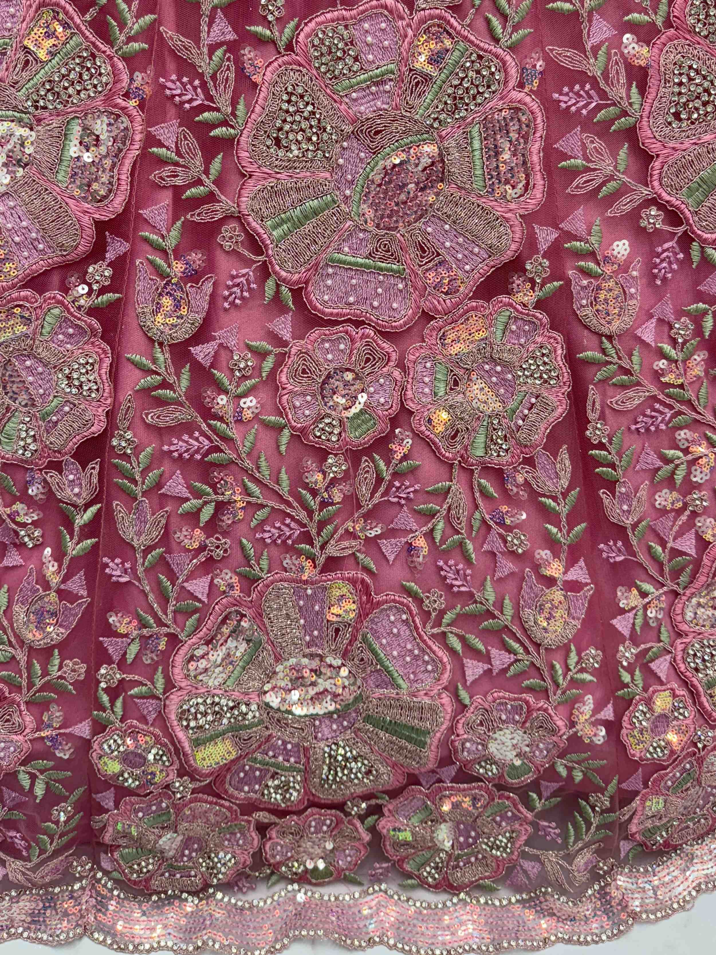 Pink Glamorous Net Sequins Wedding Wear Lehenga Choli With Dupatta