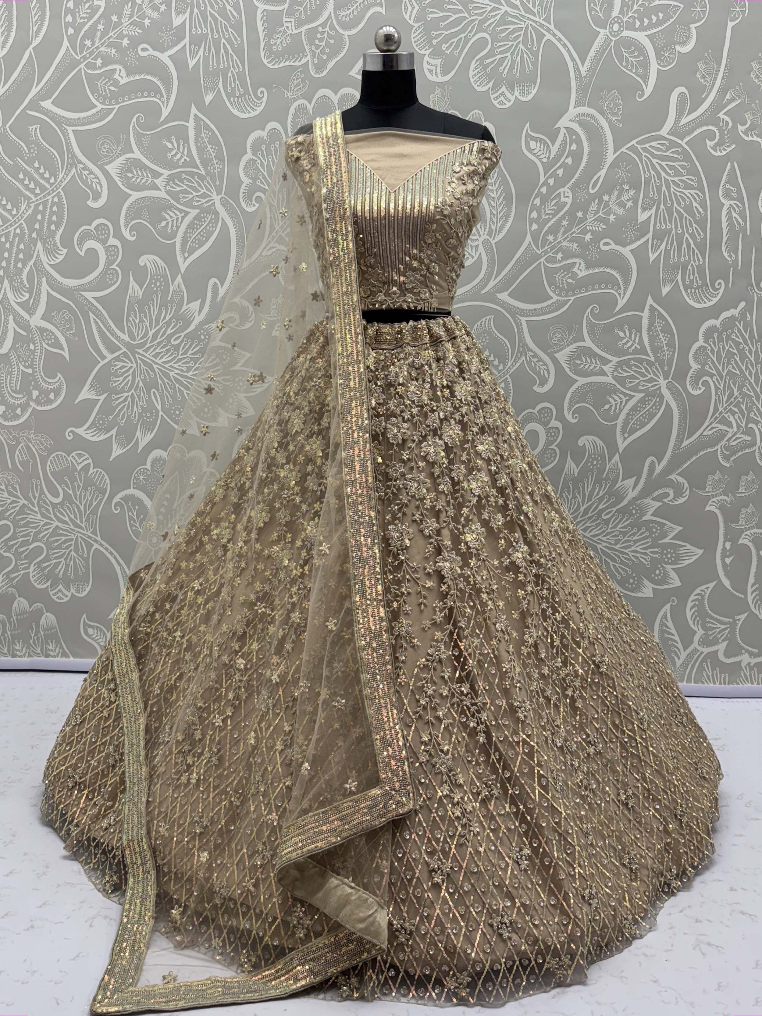 Beige Fantastic Net Multi-Thread Work Wedding Lehenga Choli