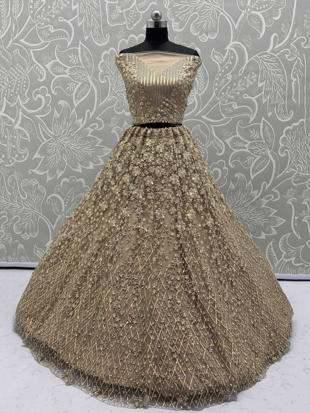 Beige Fantastic Net Multi-Thread Work Wedding Lehenga Choli