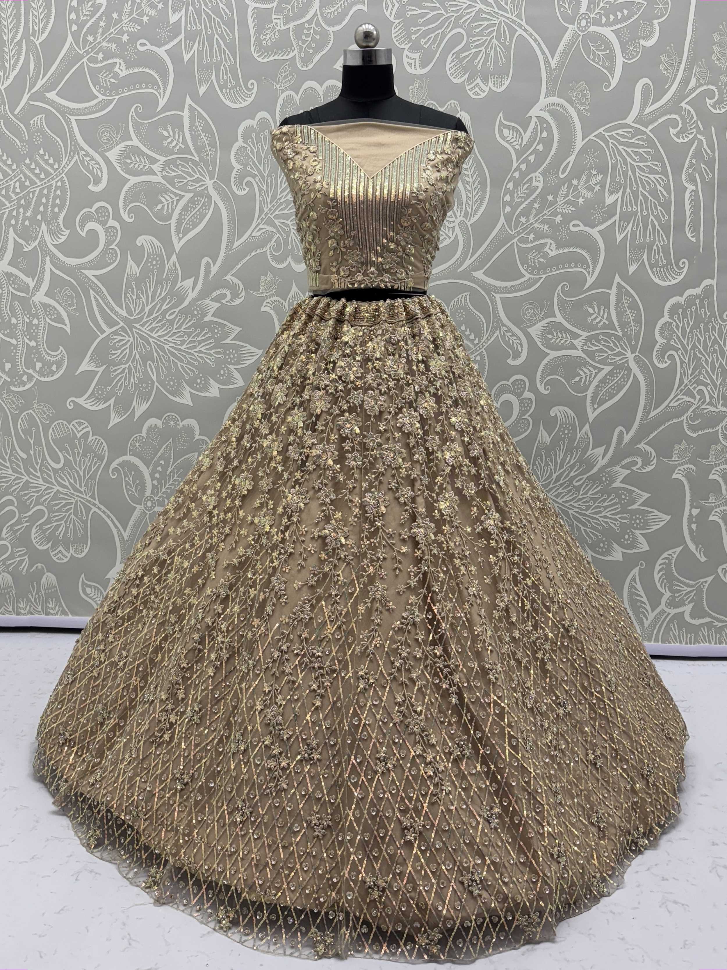 Beige Fantastic Net Multi-Thread Work Wedding Lehenga Choli