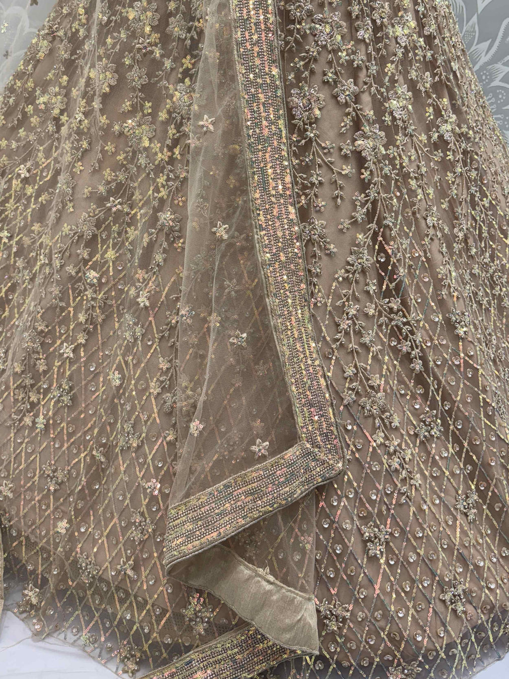 Beige Fantastic Net Multi-Thread Work Wedding Lehenga Choli