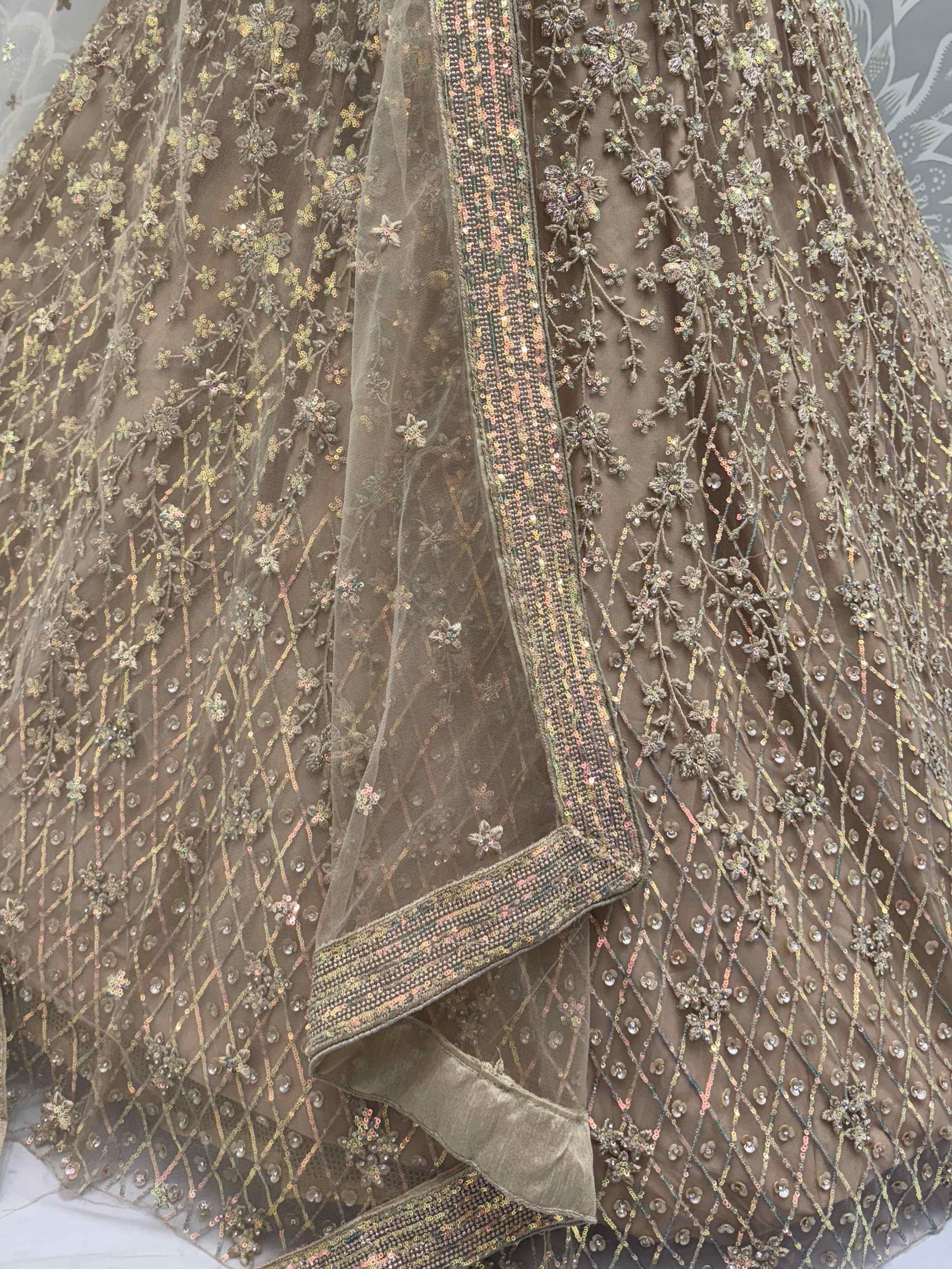 Beige Fantastic Net Multi-Thread Work Wedding Lehenga Choli