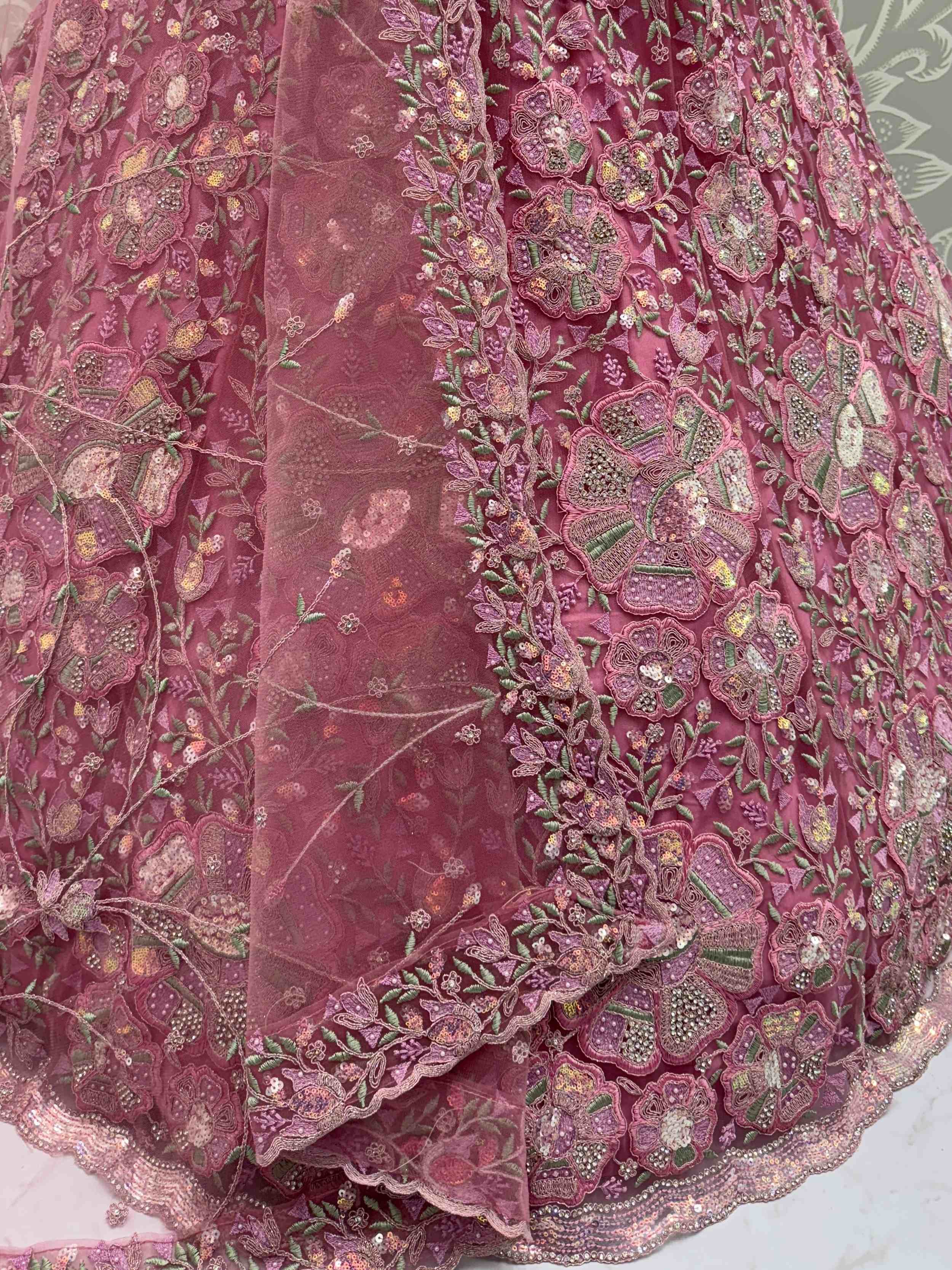 Pink Glamorous Net Sequins Wedding Wear Lehenga Choli With Dupatta