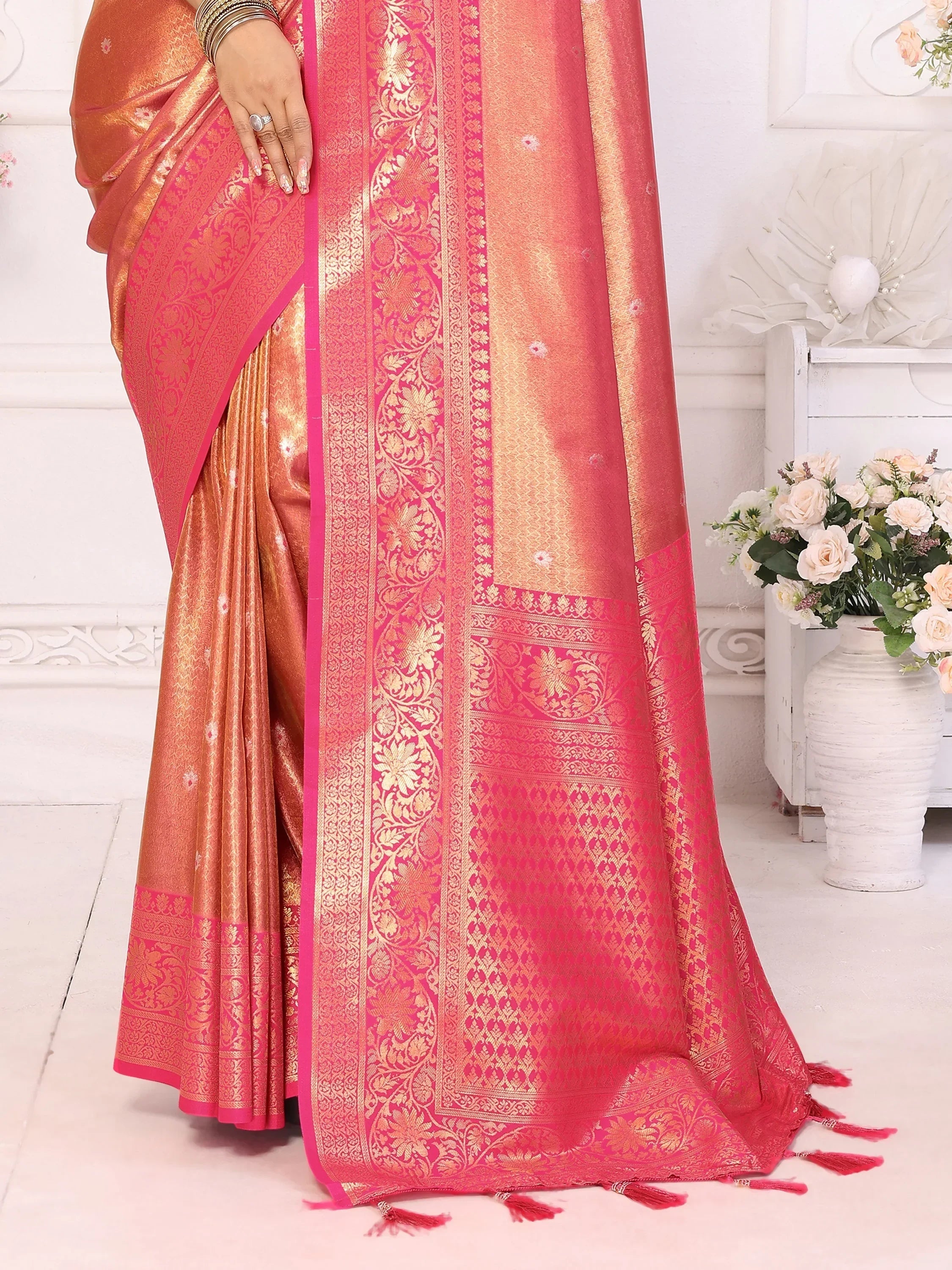 Pink Fantastic Zari Weaving Banarasi Silk Festival Wear Saree