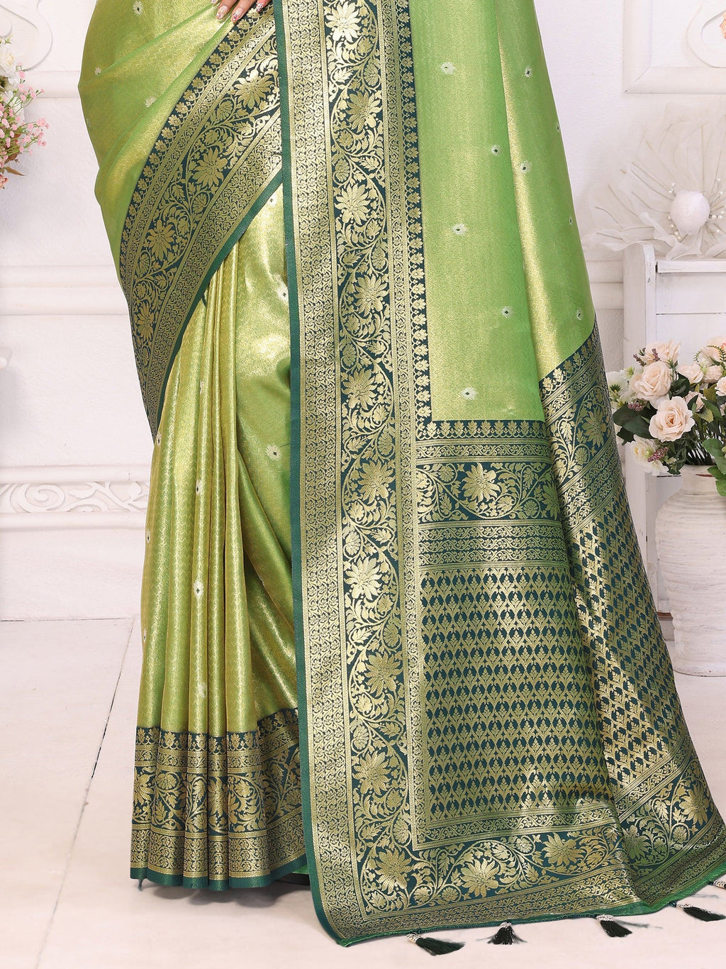 Green Fantastic Zari Weaving Banarasi Silk Festival Wear Saree