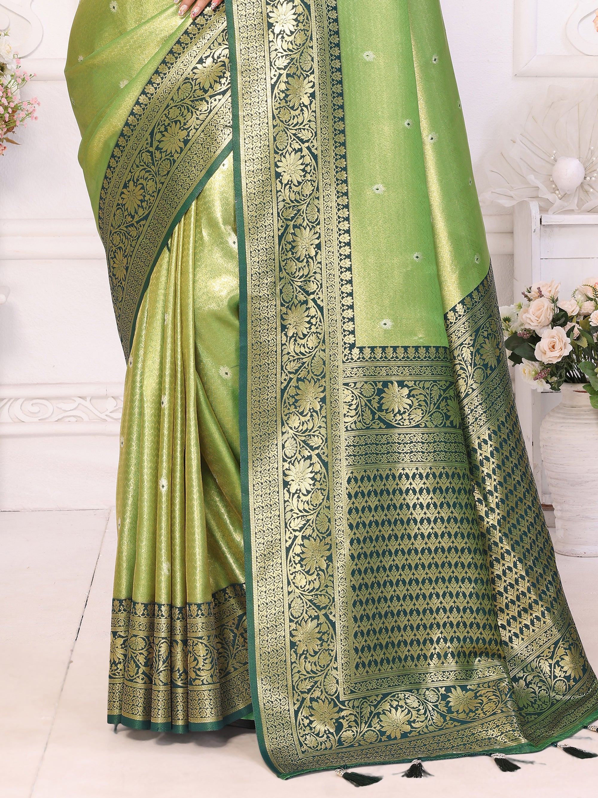 Green Fantastic Zari Weaving Banarasi Silk Festival Wear Saree