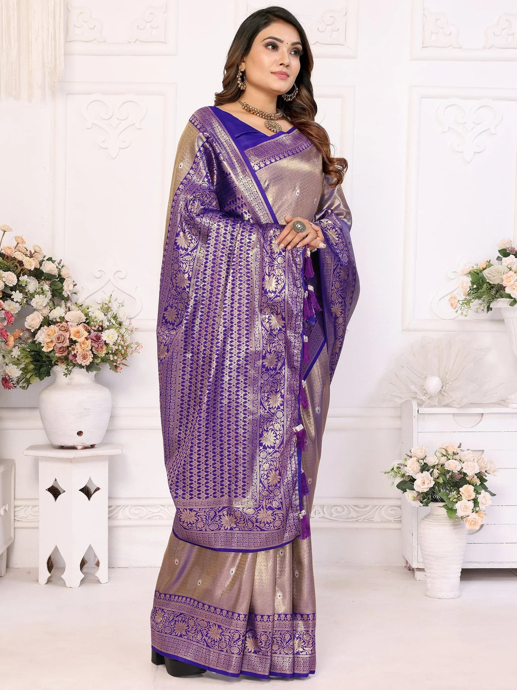 Purple Fantastic Zari Weaving Banarasi Silk Festival Wear Saree