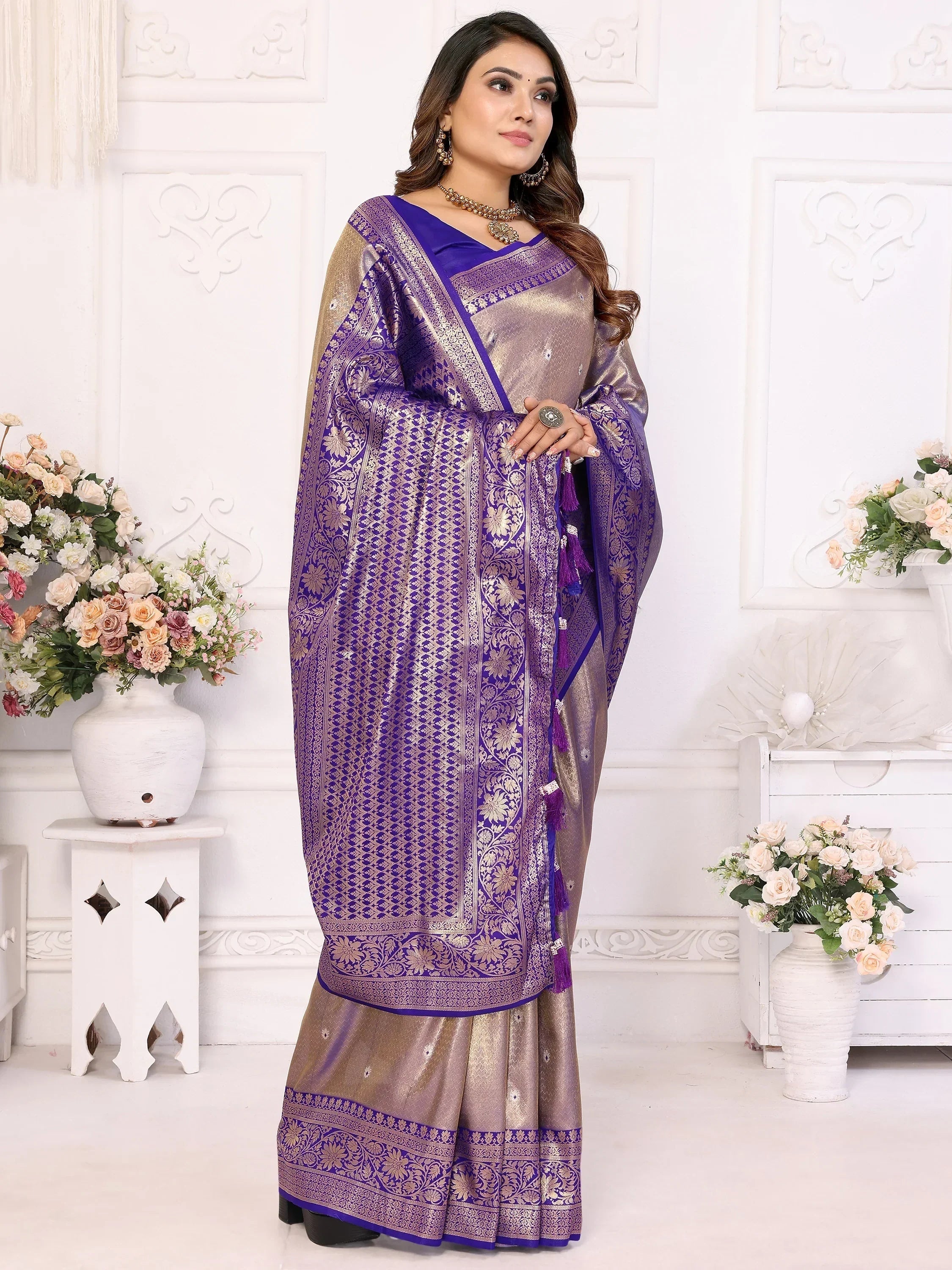 Purple Fantastic Zari Weaving Banarasi Silk Festival Wear Saree