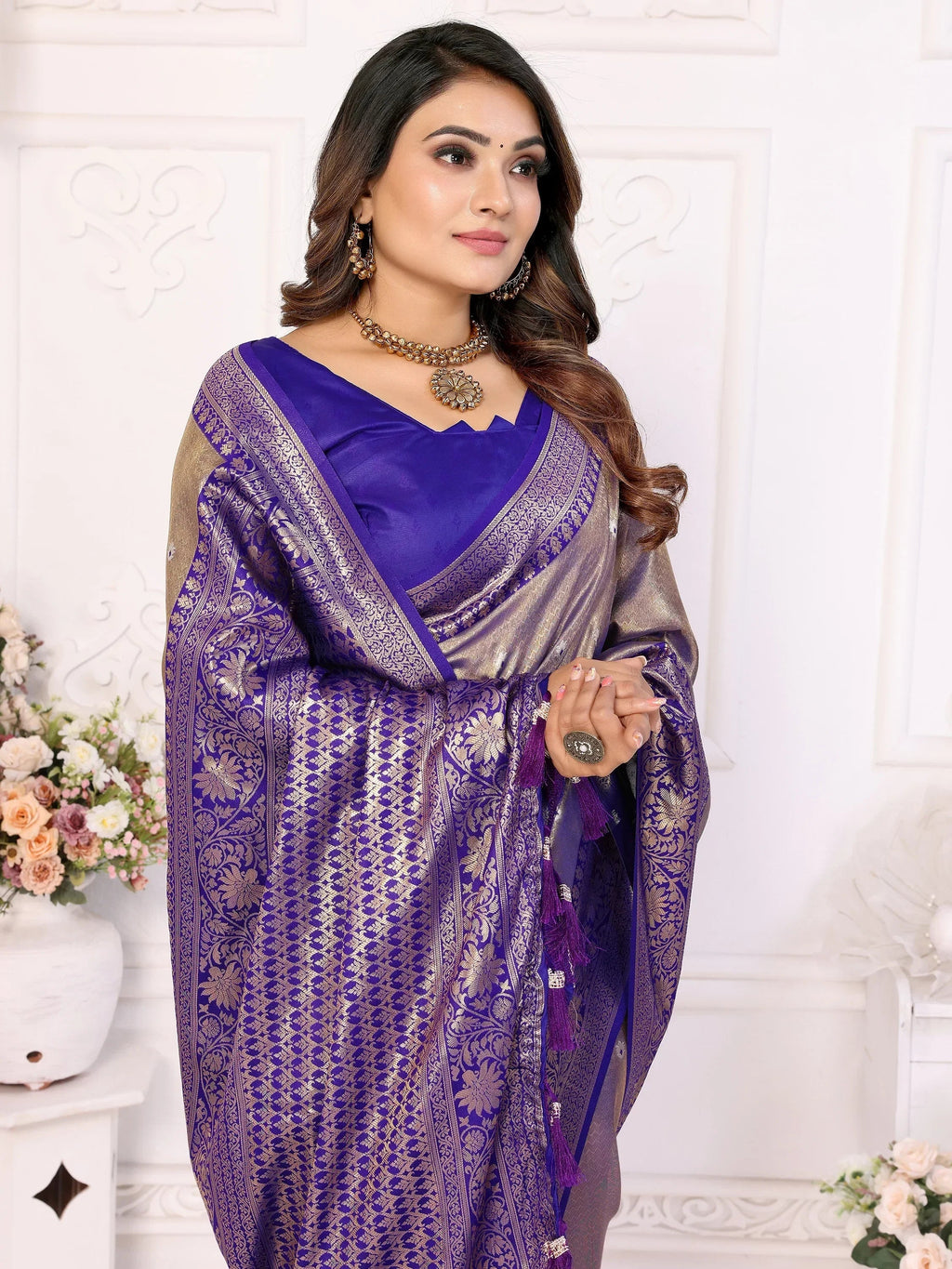 Purple Fantastic Zari Weaving Banarasi Silk Festival Wear Saree