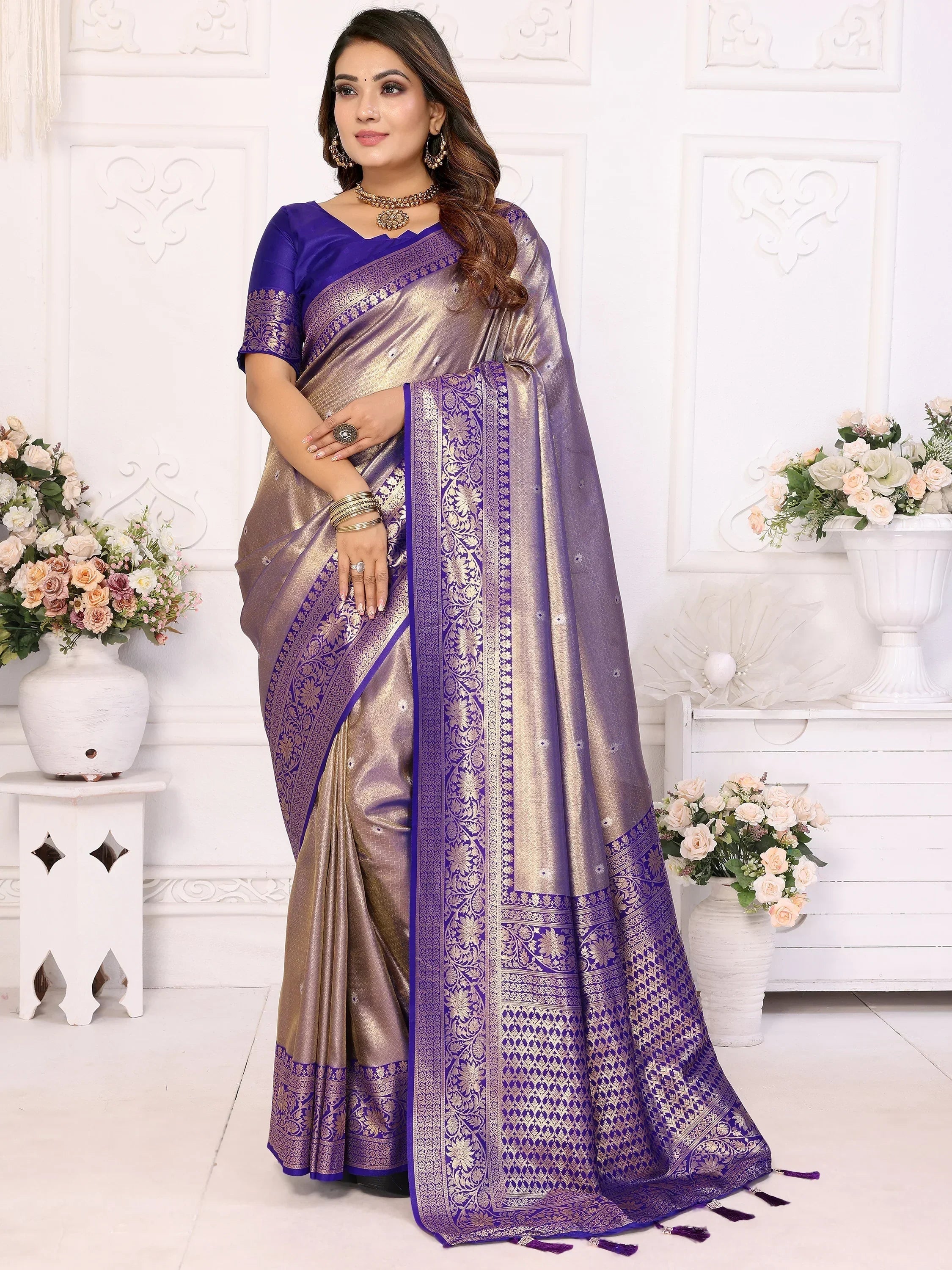 Purple Fantastic Zari Weaving Banarasi Silk Festival Wear Saree