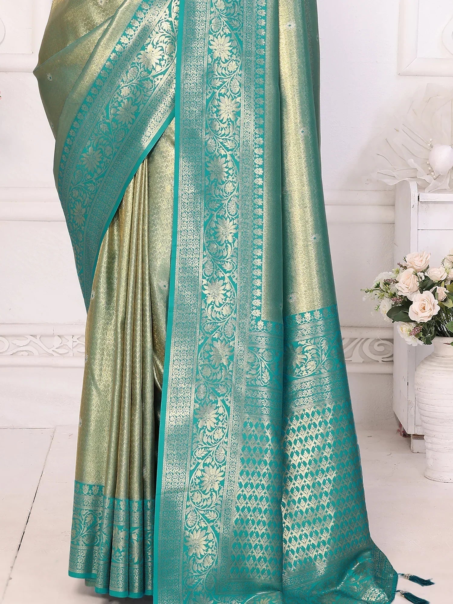 Sea Green Fantastic Zari Weaving Banarasi Silk Festival Wear Saree