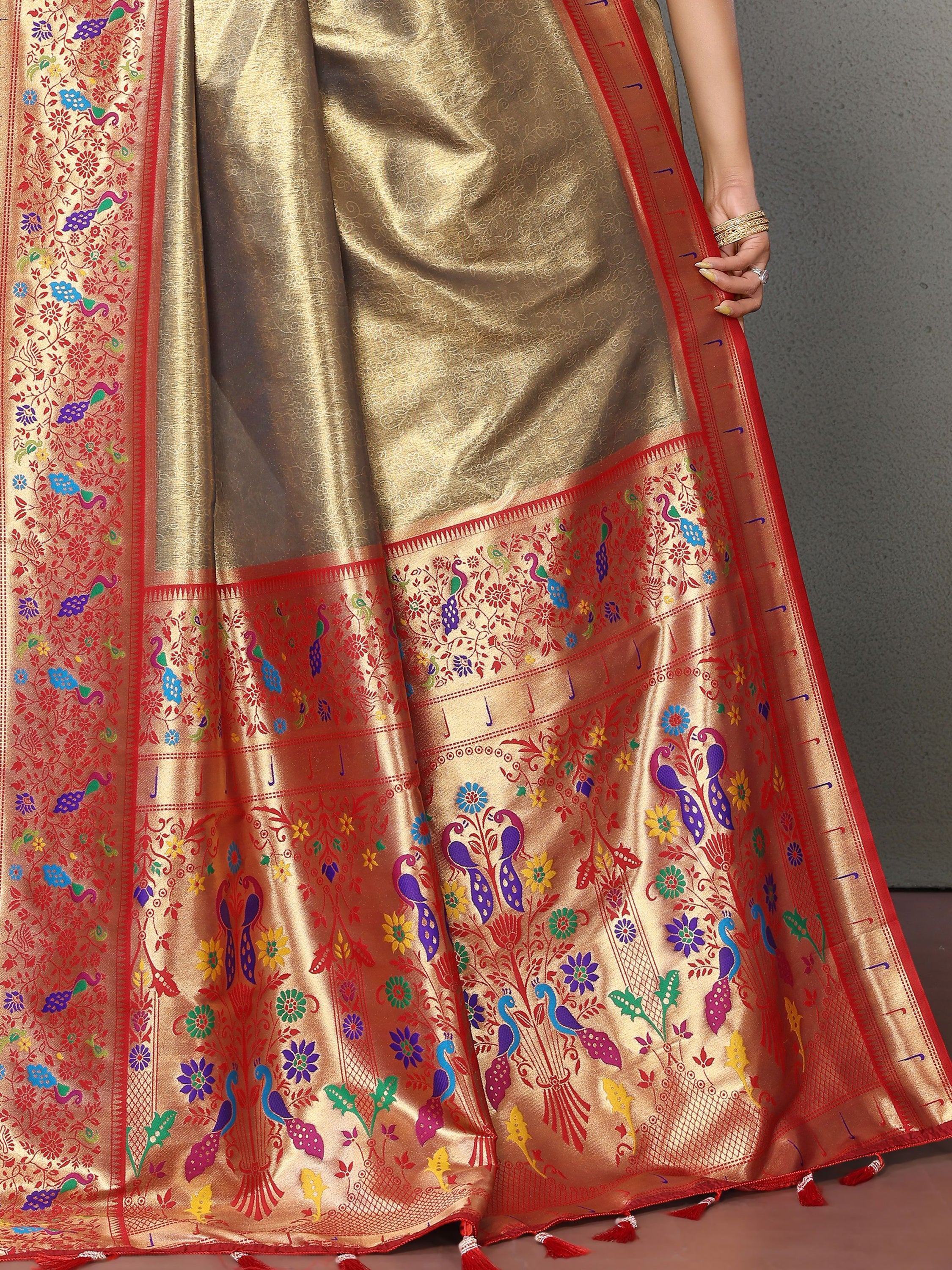 Brown Wonderful Zari Weaving Banarasi Silk Paithani Saree