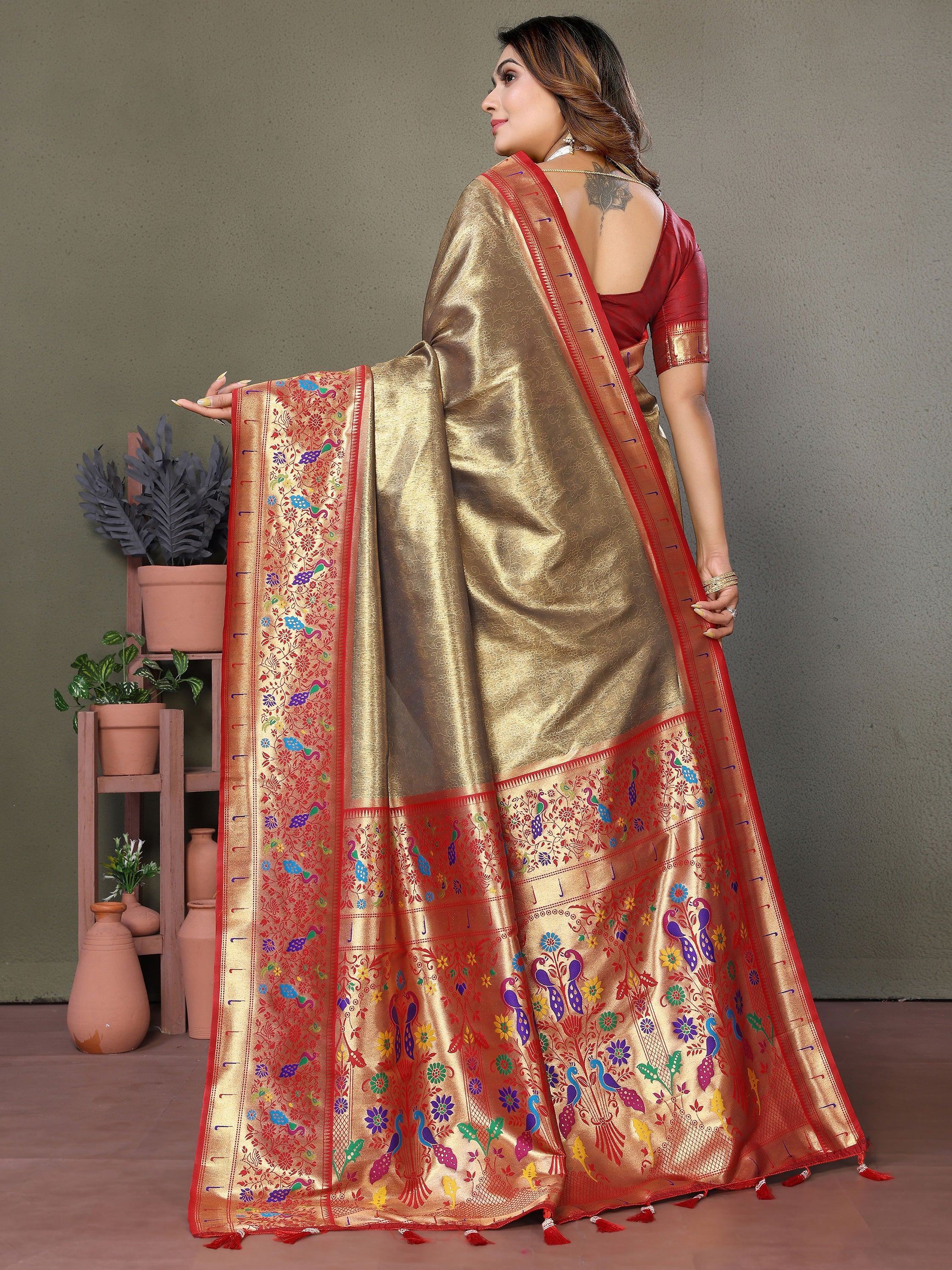 Brown Wonderful Zari Weaving Banarasi Silk Paithani Saree