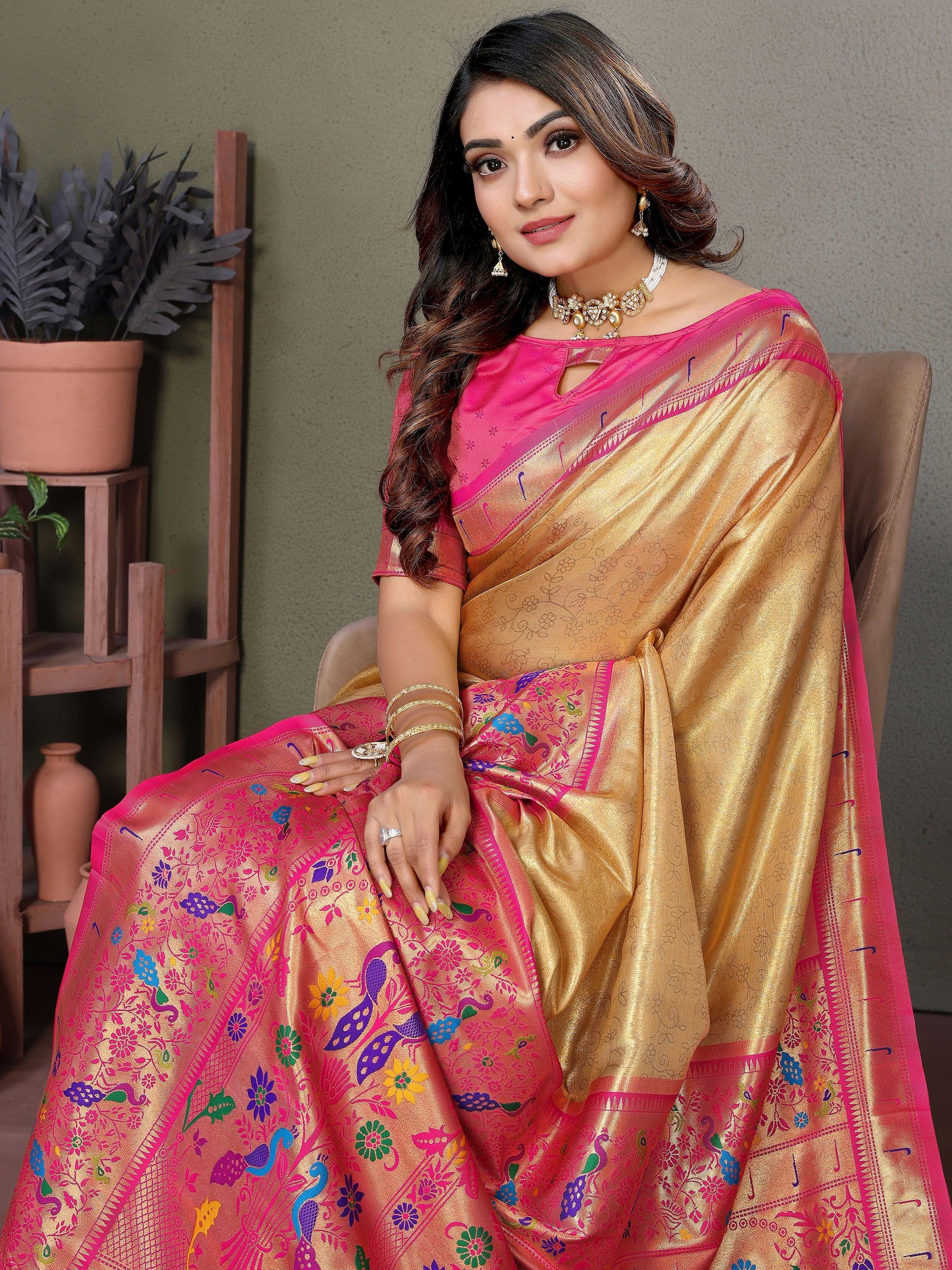 Yellow Wonderful Zari Weaving Banarasi Silk Paithani Saree