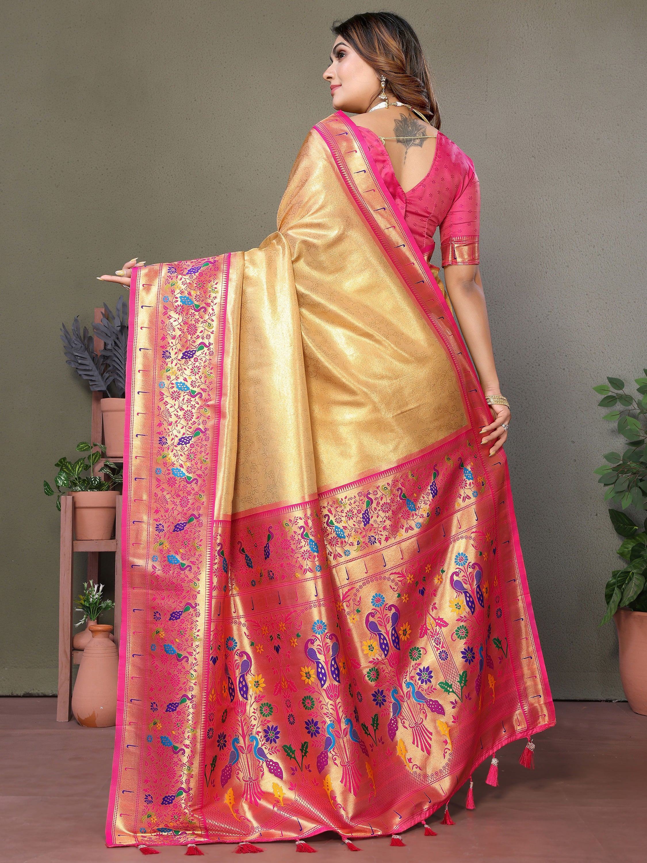 Yellow Wonderful Zari Weaving Banarasi Silk Paithani Saree