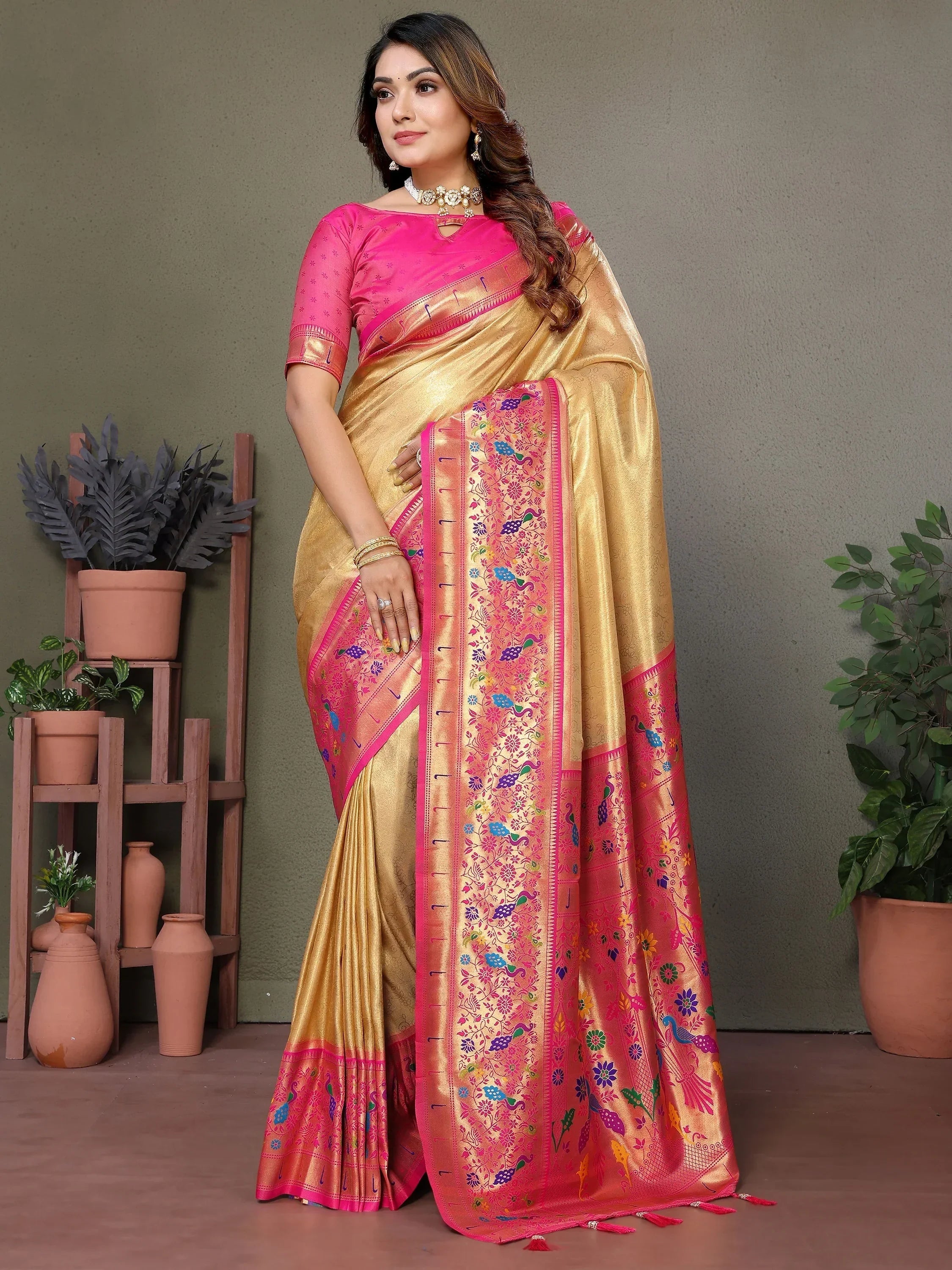 Yellow Wonderful Zari Weaving Banarasi Silk Paithani Saree