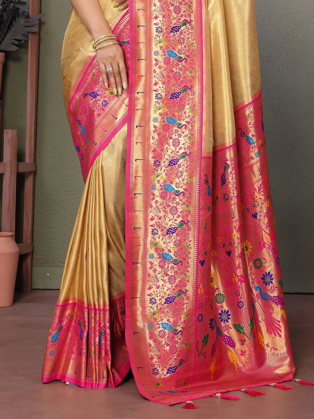 Yellow Wonderful Zari Weaving Banarasi Silk Paithani Saree