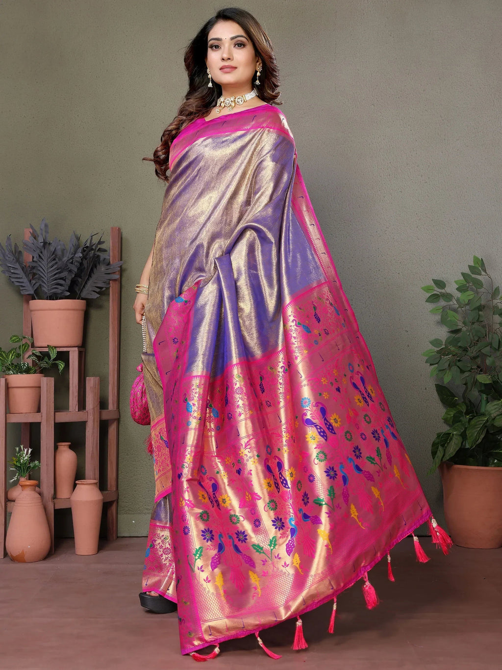 Lavender Wonderful Zari Weaving Banarasi Silk Paithani Saree