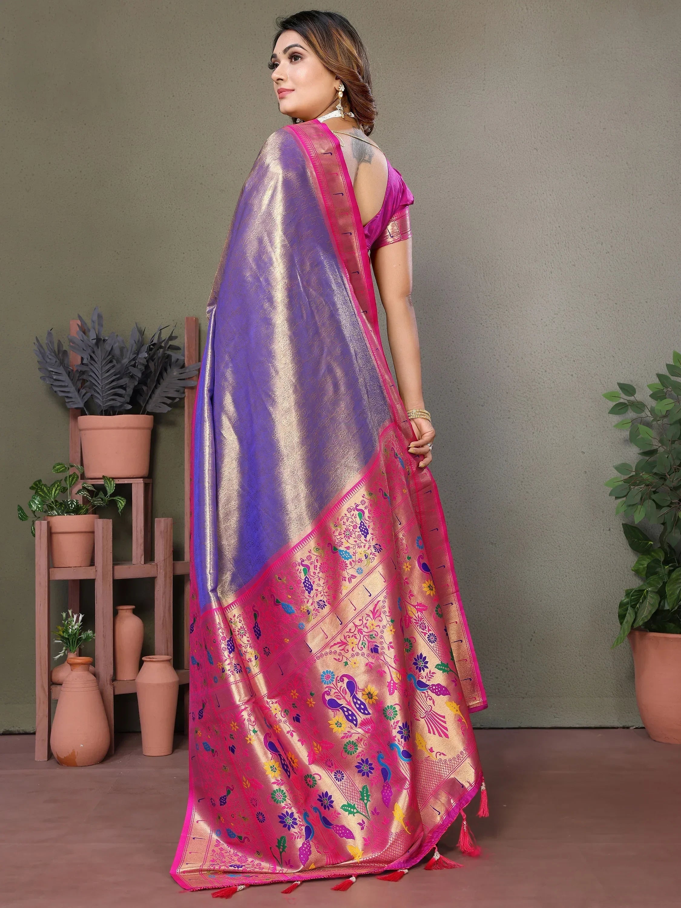 Lavender Wonderful Zari Weaving Banarasi Silk Paithani Saree