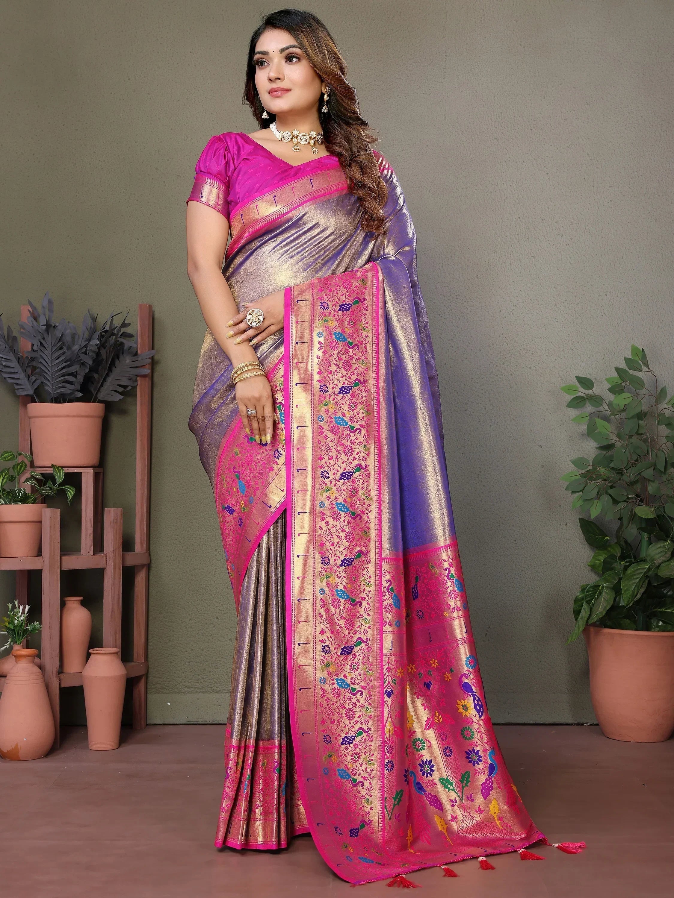 Lavender Wonderful Zari Weaving Banarasi Silk Paithani Saree