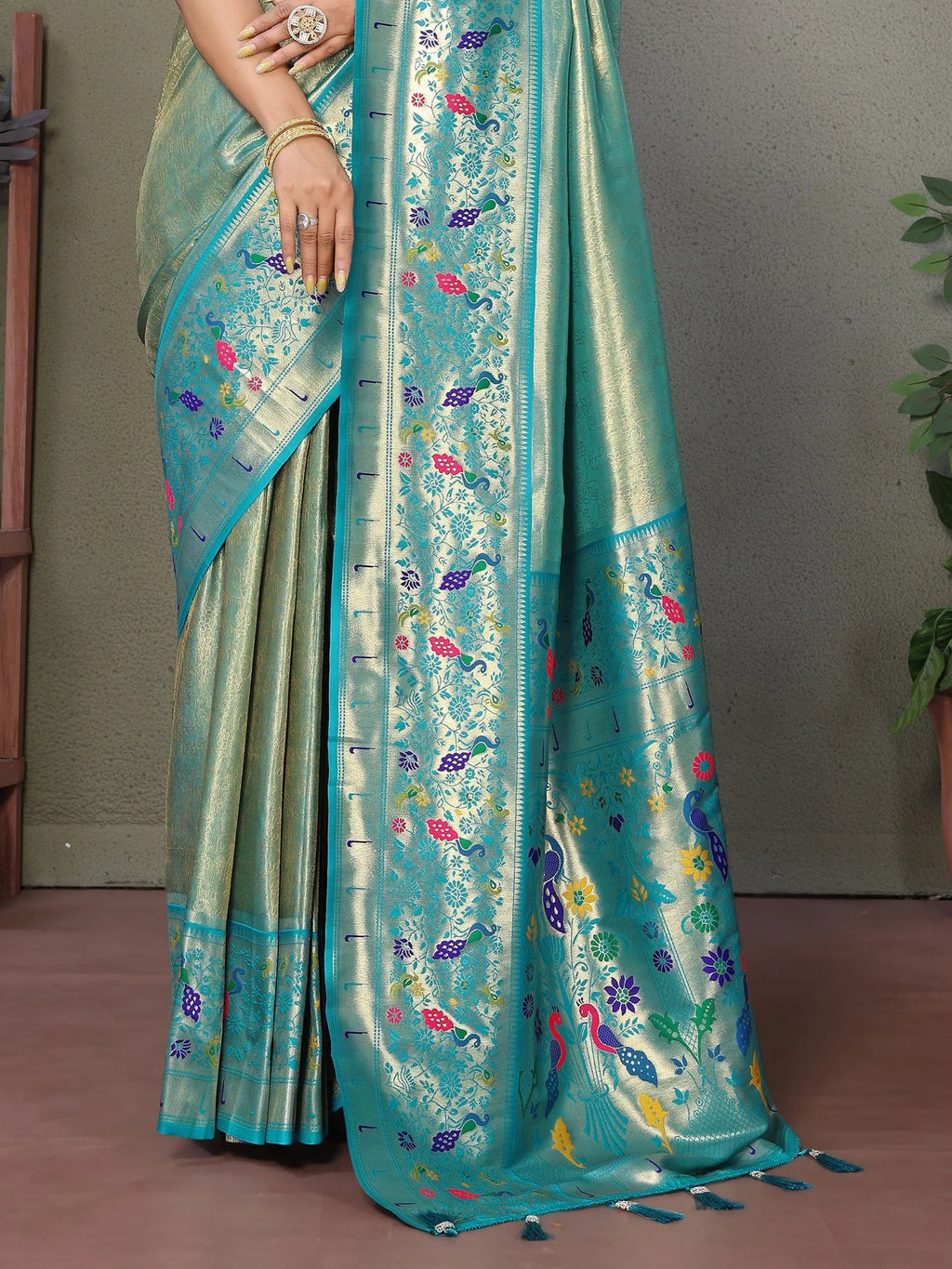 Sky Blue Wonderful Zari Weaving Banarasi Silk Paithani Saree