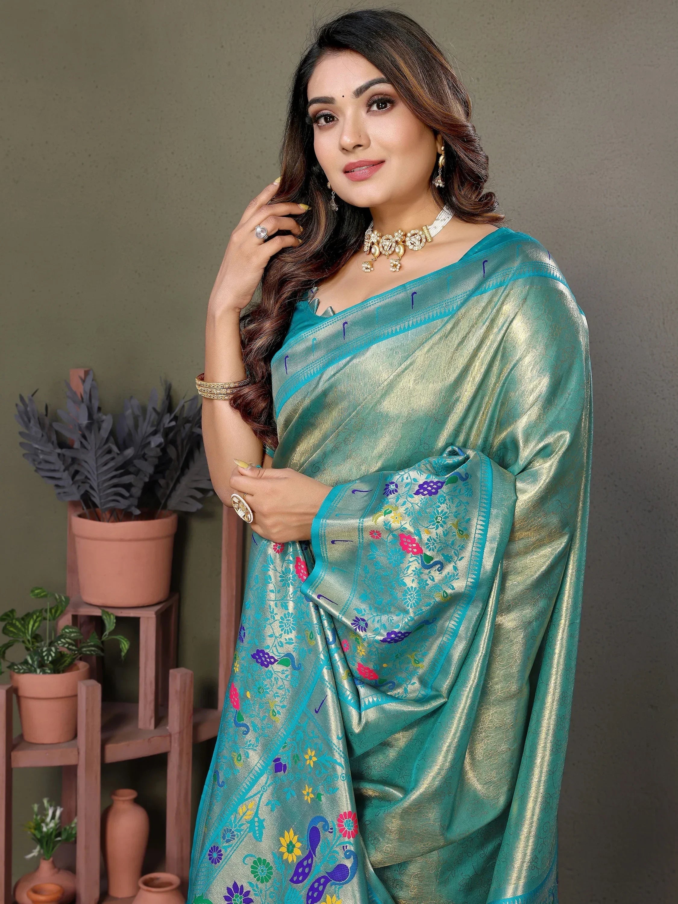 Sky Blue Wonderful Zari Weaving Banarasi Silk Paithani Saree