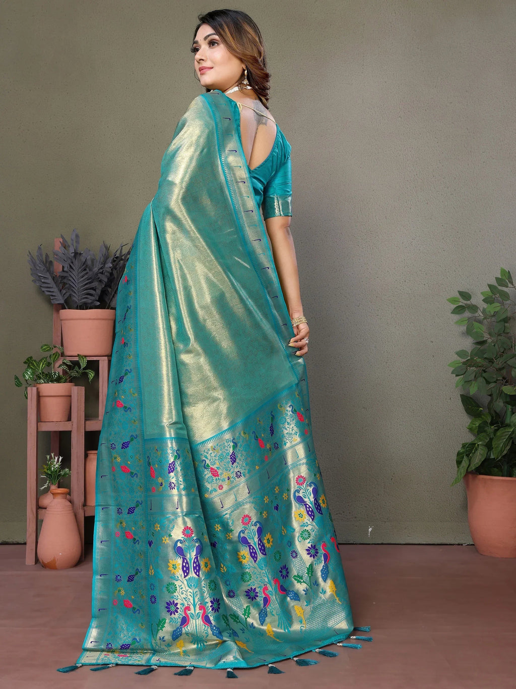 Sky Blue Wonderful Zari Weaving Banarasi Silk Paithani Saree