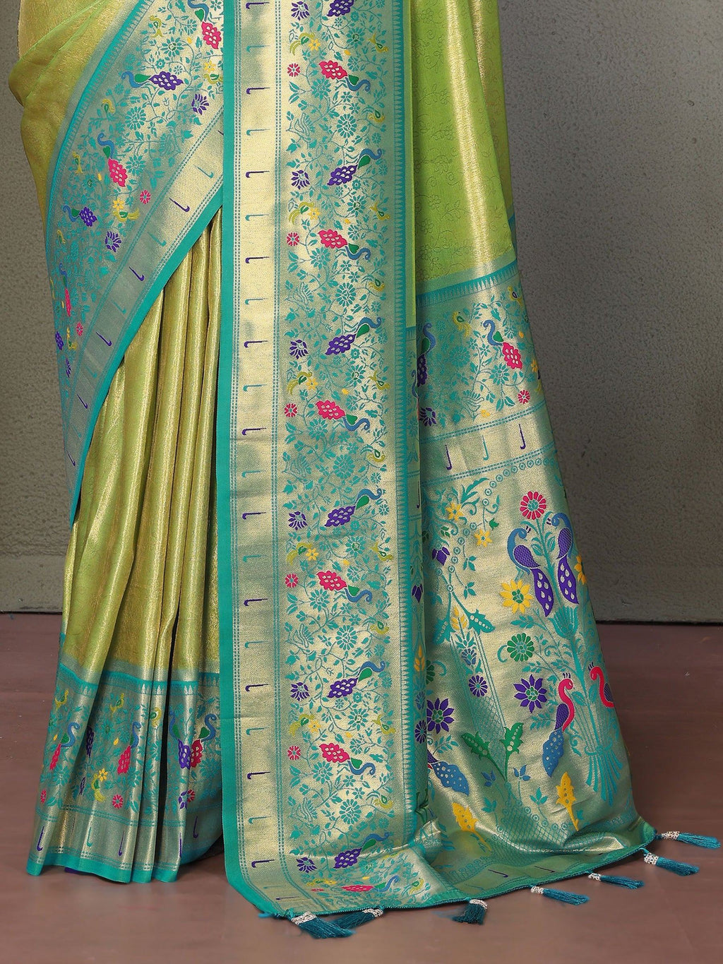 Olive Wonderful Zari Weaving Banarasi Silk Paithani Saree