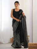 Black Astonishing Sequins Georgette Reception Wear Saree With Blouse
