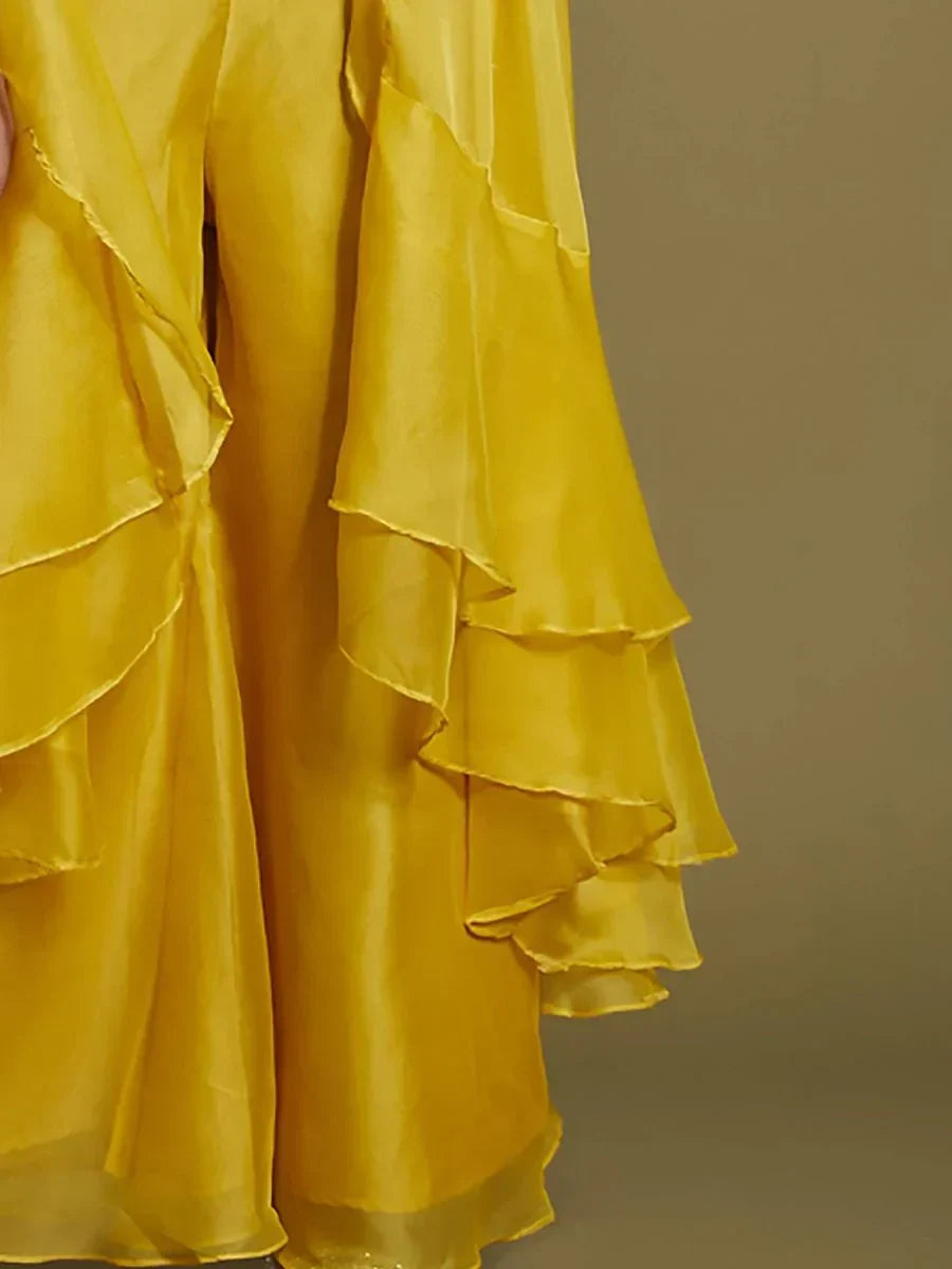 Fascinating Yellow Organza Party Wear Palazzo Top With Ruffle Jacket