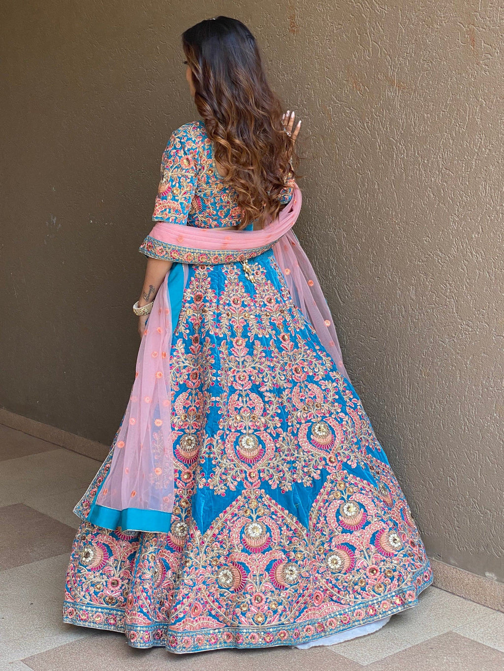 Blue Ravishing Heavy Embroidered Velvet Bridesmaid Lehenga Choli