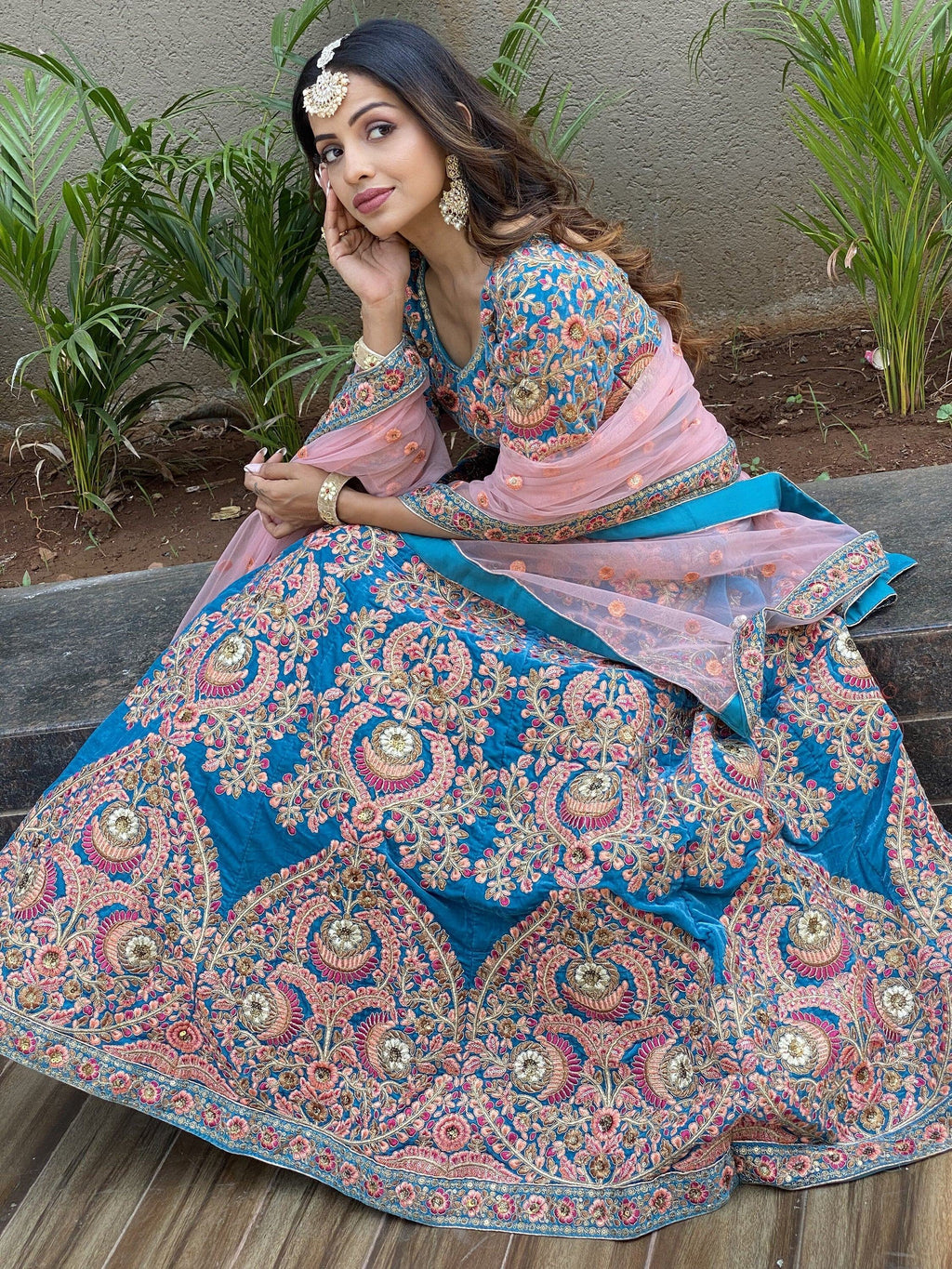 Blue Ravishing Heavy Embroidered Velvet Bridesmaid Lehenga Choli