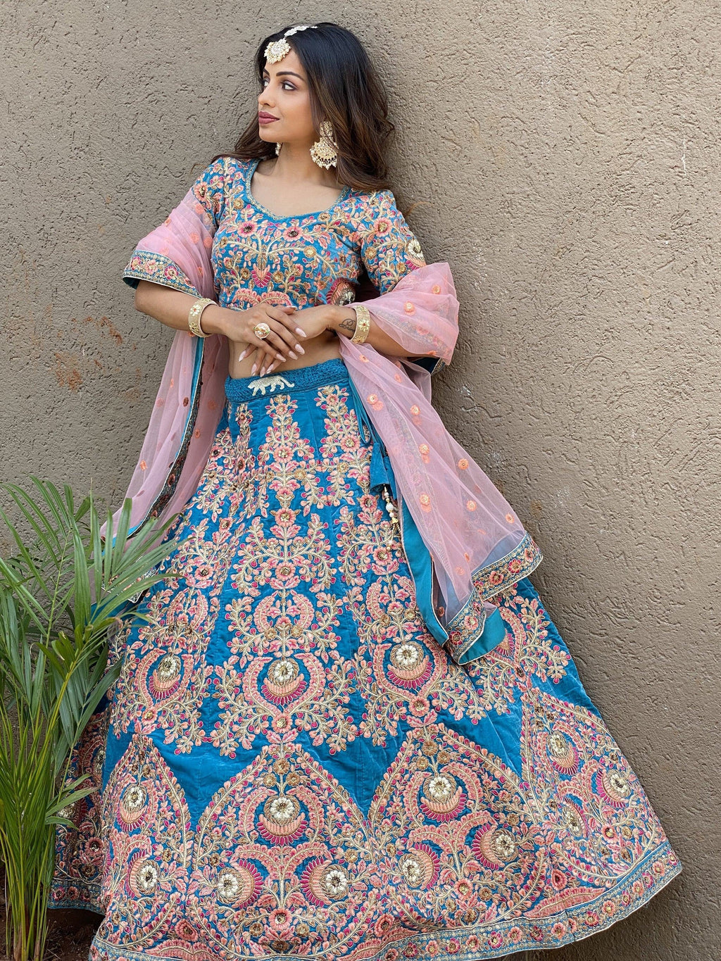 Blue Ravishing Heavy Embroidered Velvet Bridesmaid Lehenga Choli