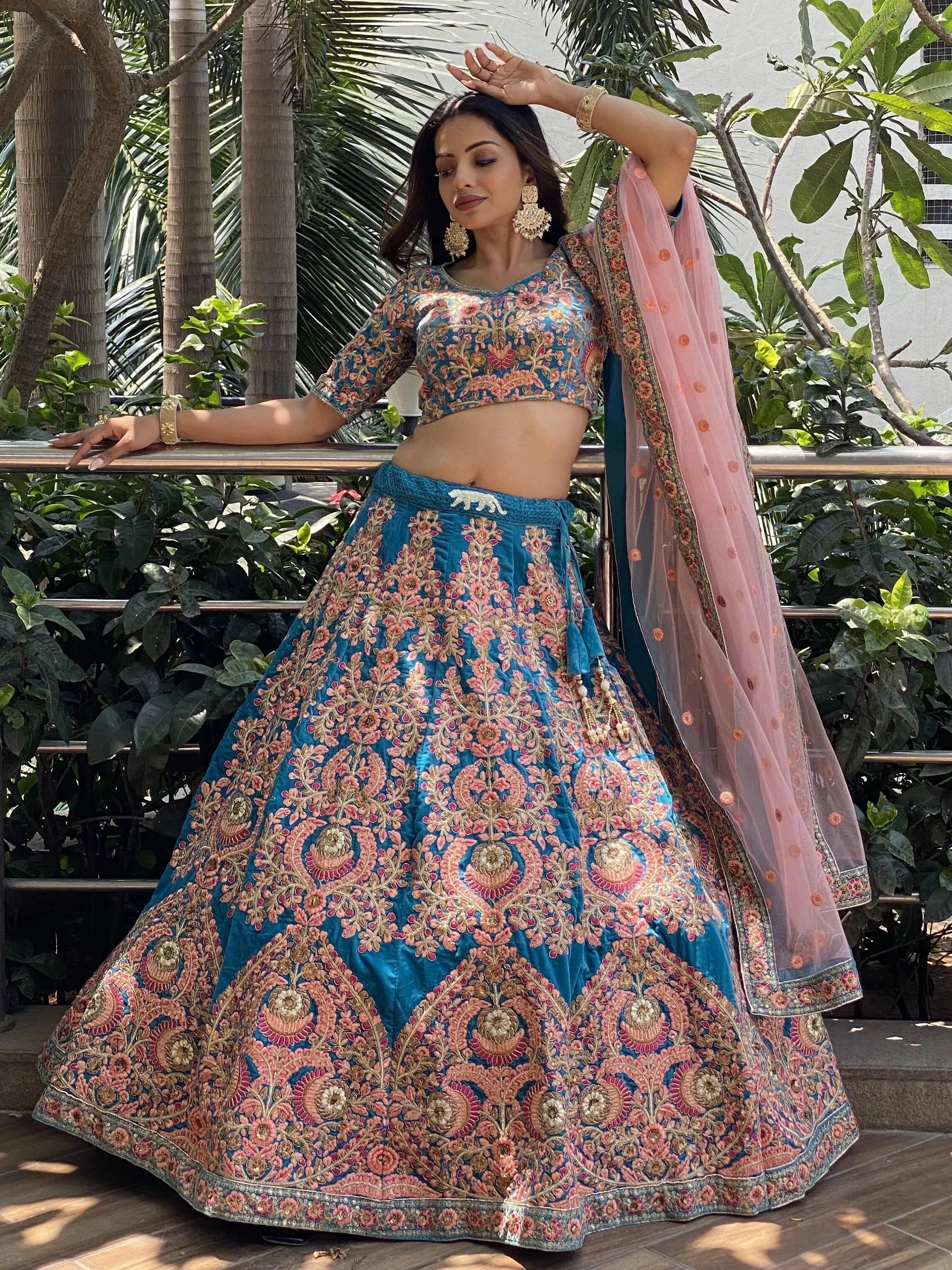 Blue Ravishing Heavy Embroidered Velvet Bridesmaid Lehenga Choli