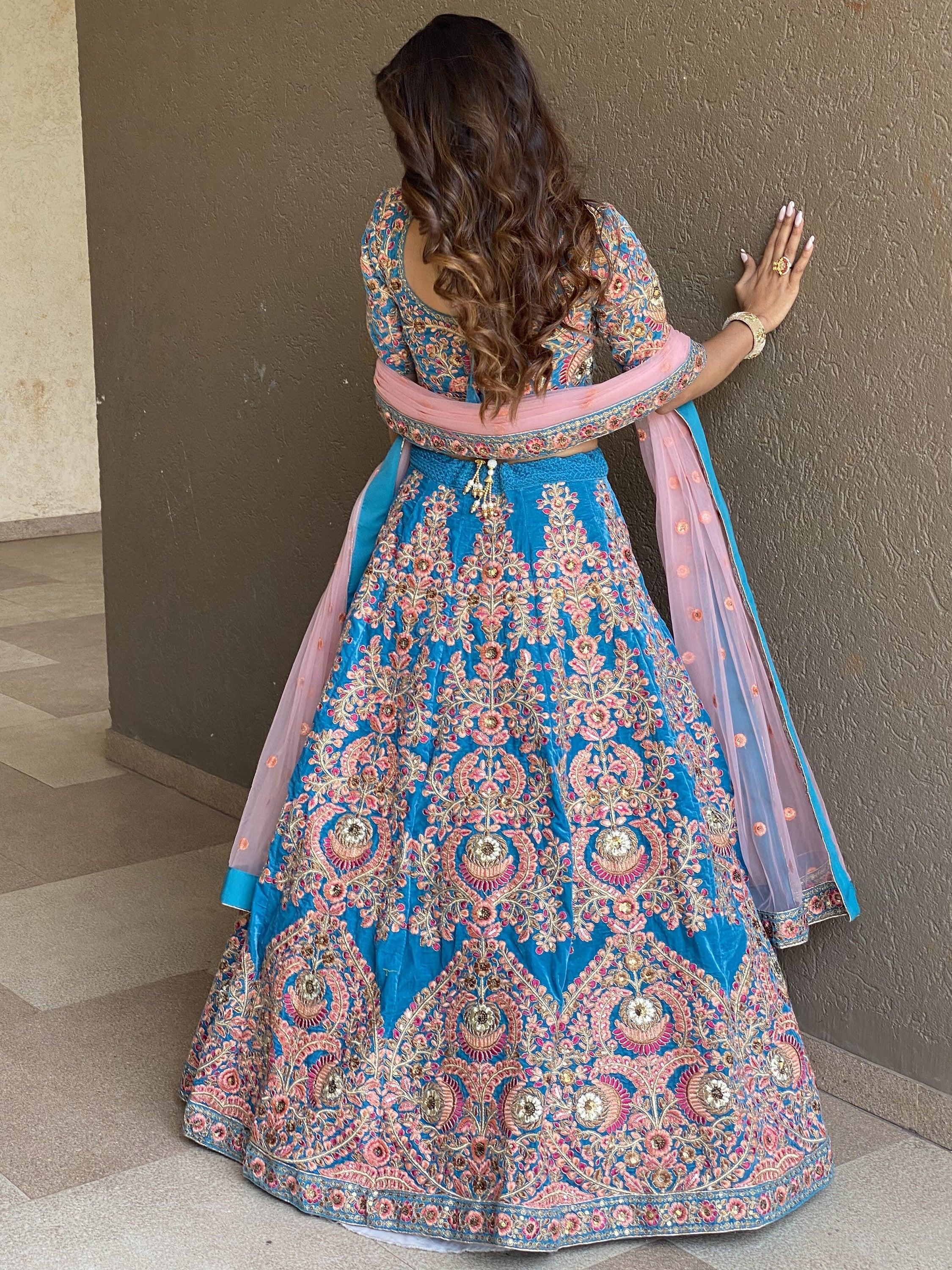 Blue Ravishing Heavy Embroidered Velvet Bridesmaid Lehenga Choli