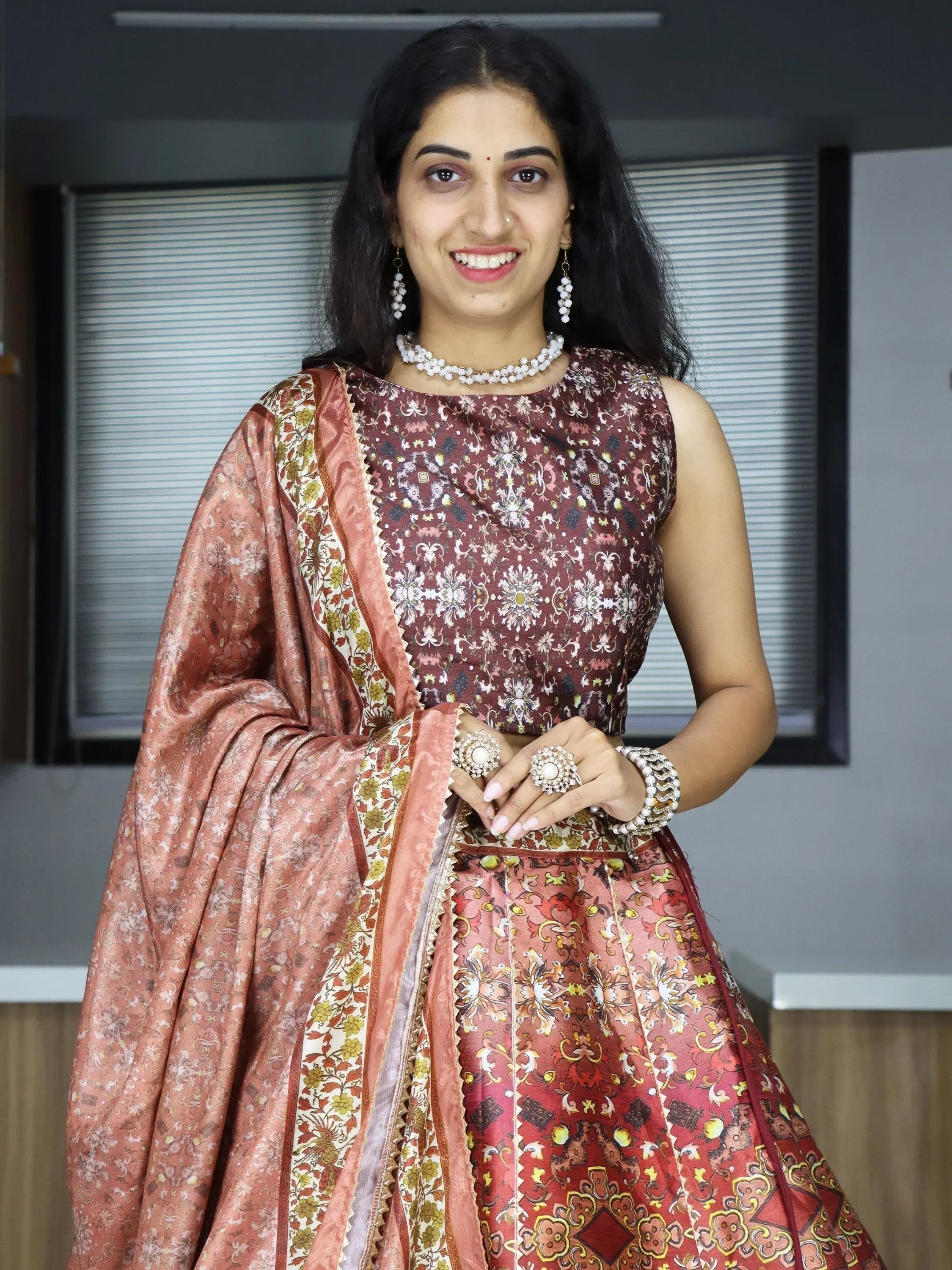 Brown Sweet Printed Art Silk Event Wear Lehenga Choli With Dupatta