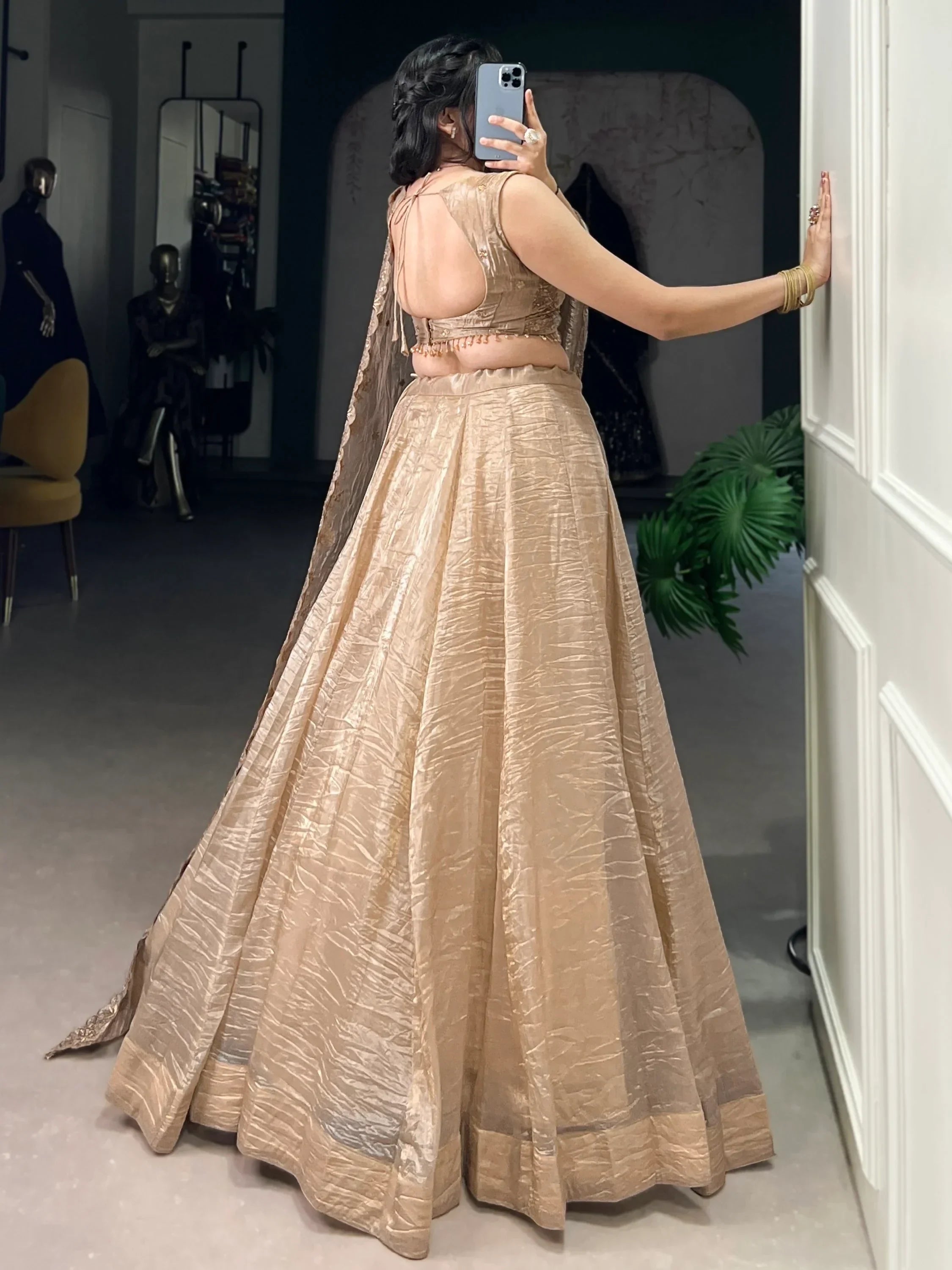 Adorable Golden Sequins Organza Wedding Lehenga Choli With Dupatta
