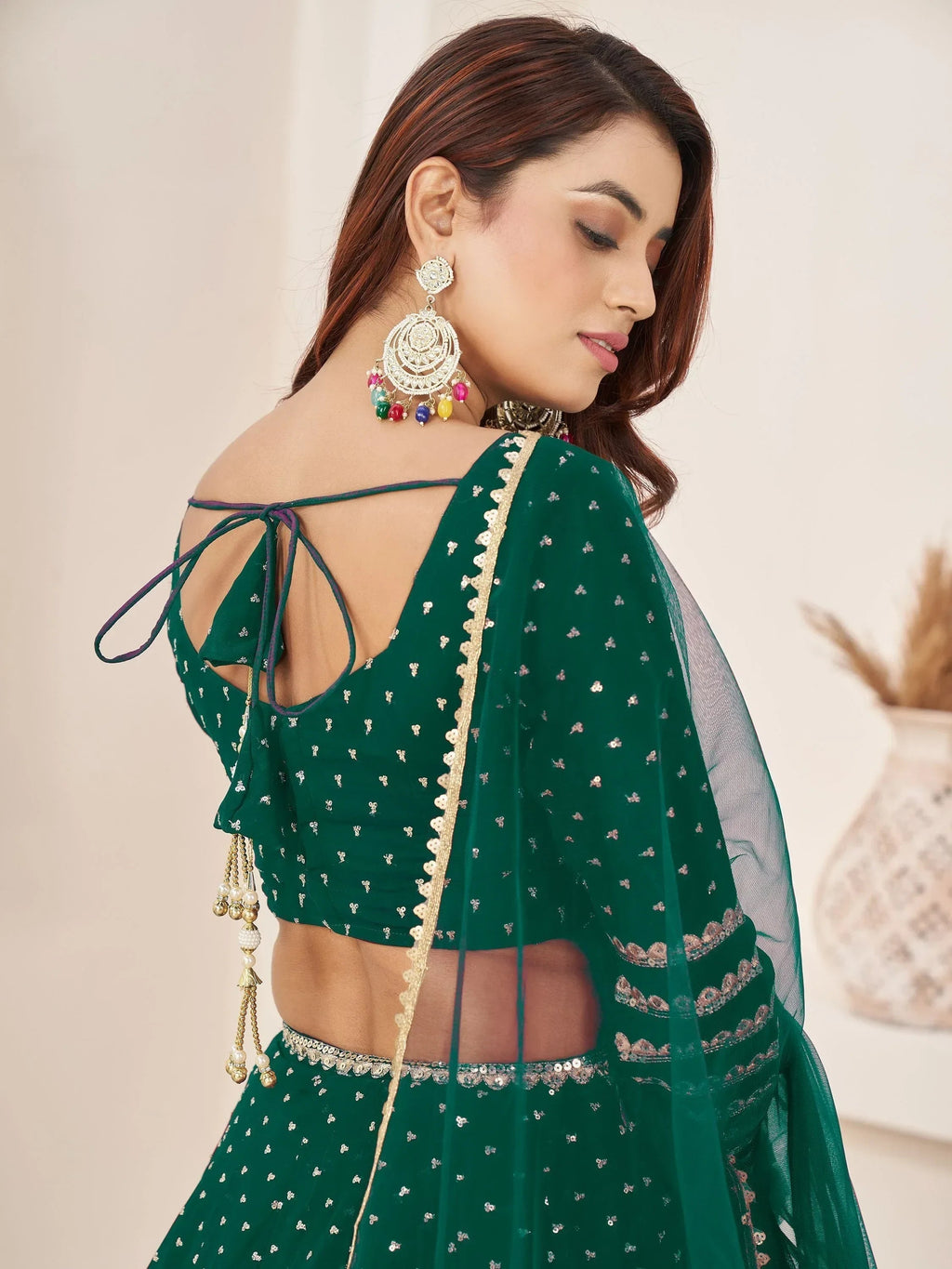Adorable Green Color Sequins Work Georgette Wedding Wear Lehenga Choli