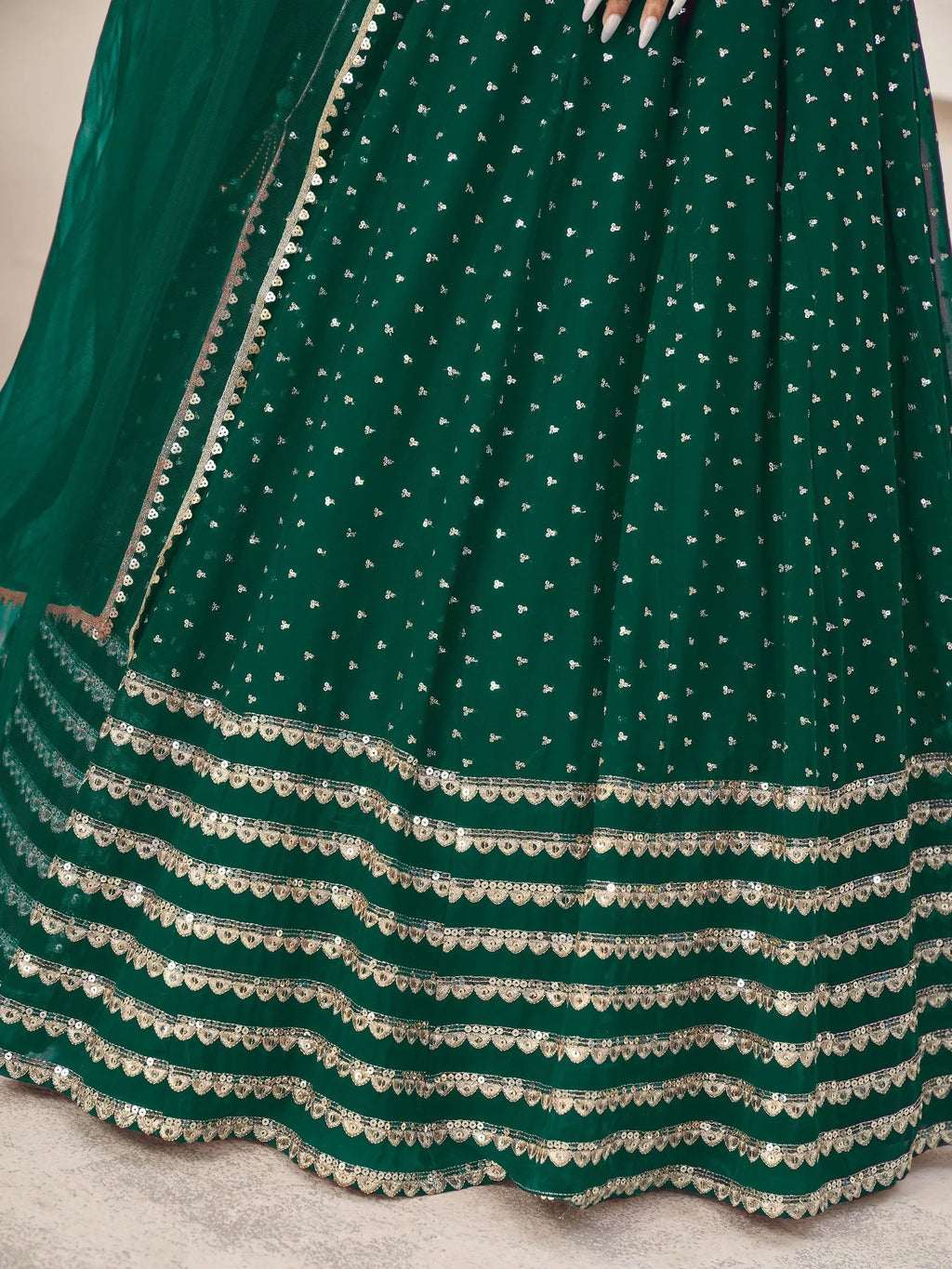 Adorable Green Color Sequins Work Georgette Wedding Wear Lehenga Choli