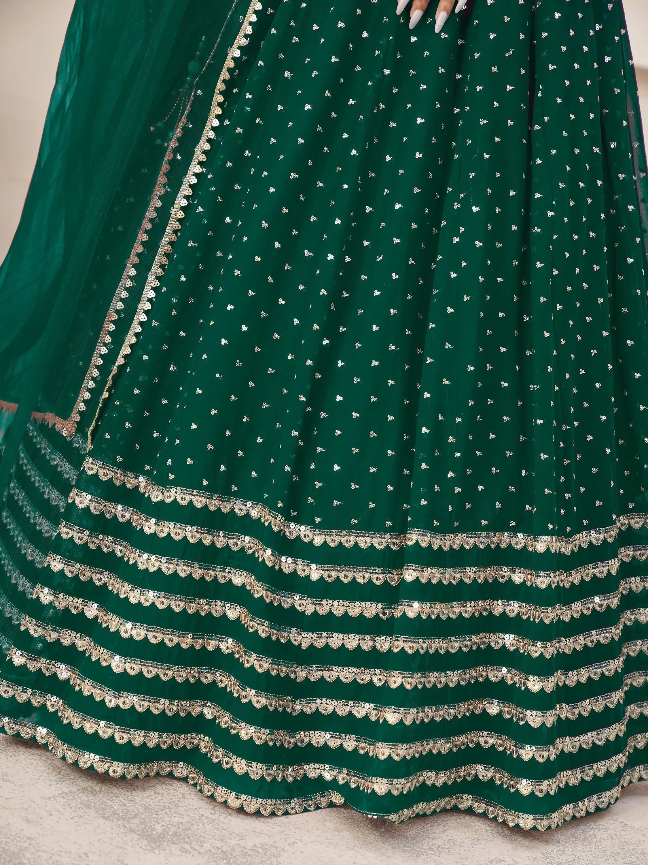 Adorable Green Color Sequins Work Georgette Wedding Wear Lehenga Choli