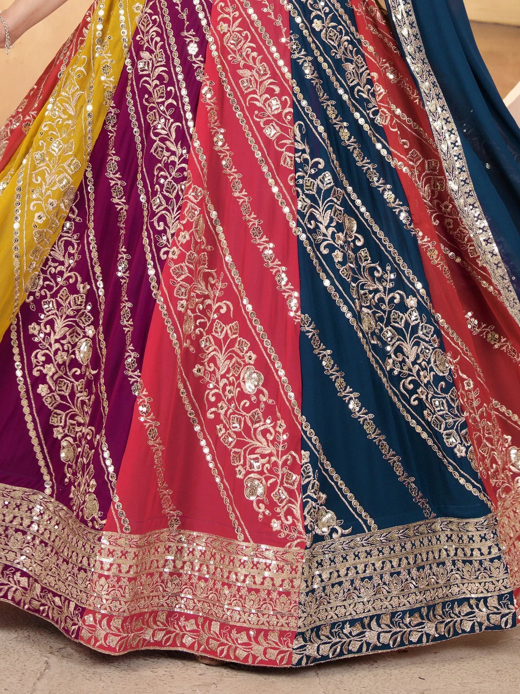 Adorable Multi-Color Sequins Georgette Lehenga Choli With Dupatta