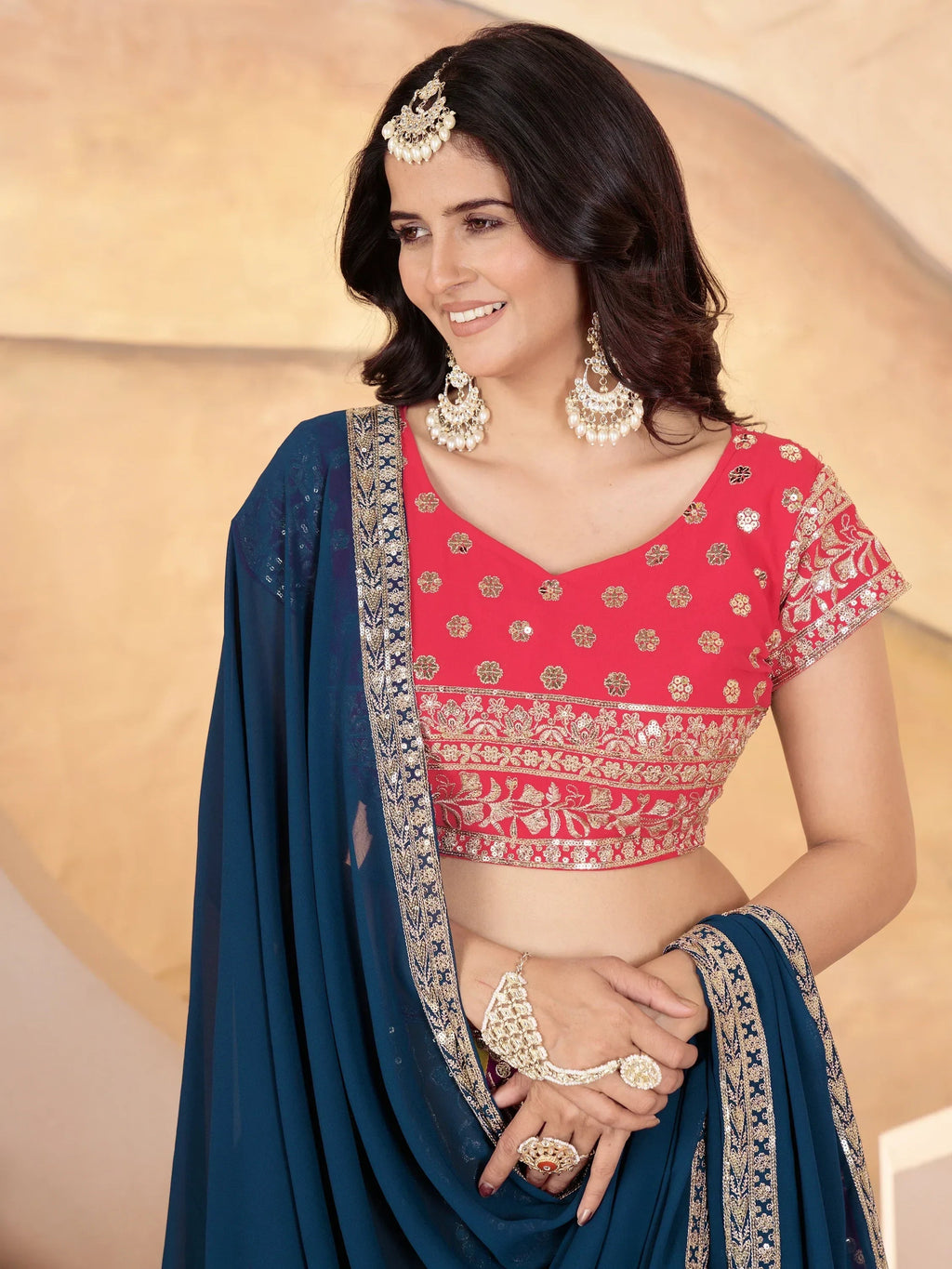 Adorable Multi-Color Sequins Georgette Lehenga Choli With Dupatta