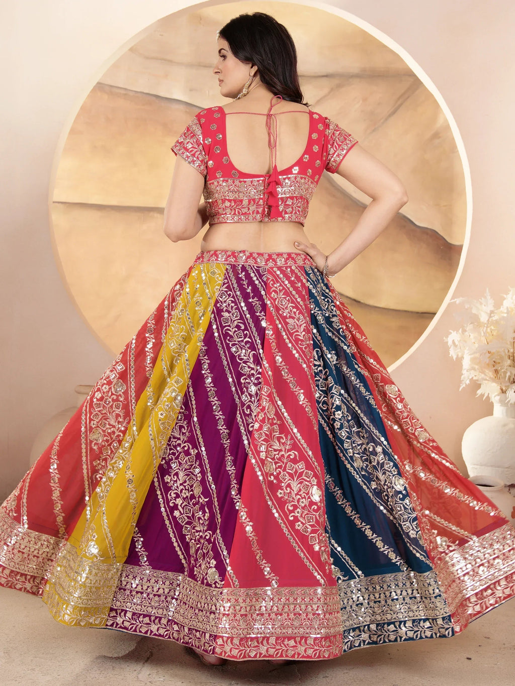 Adorable Multi-Color Sequins Georgette Lehenga Choli With Dupatta