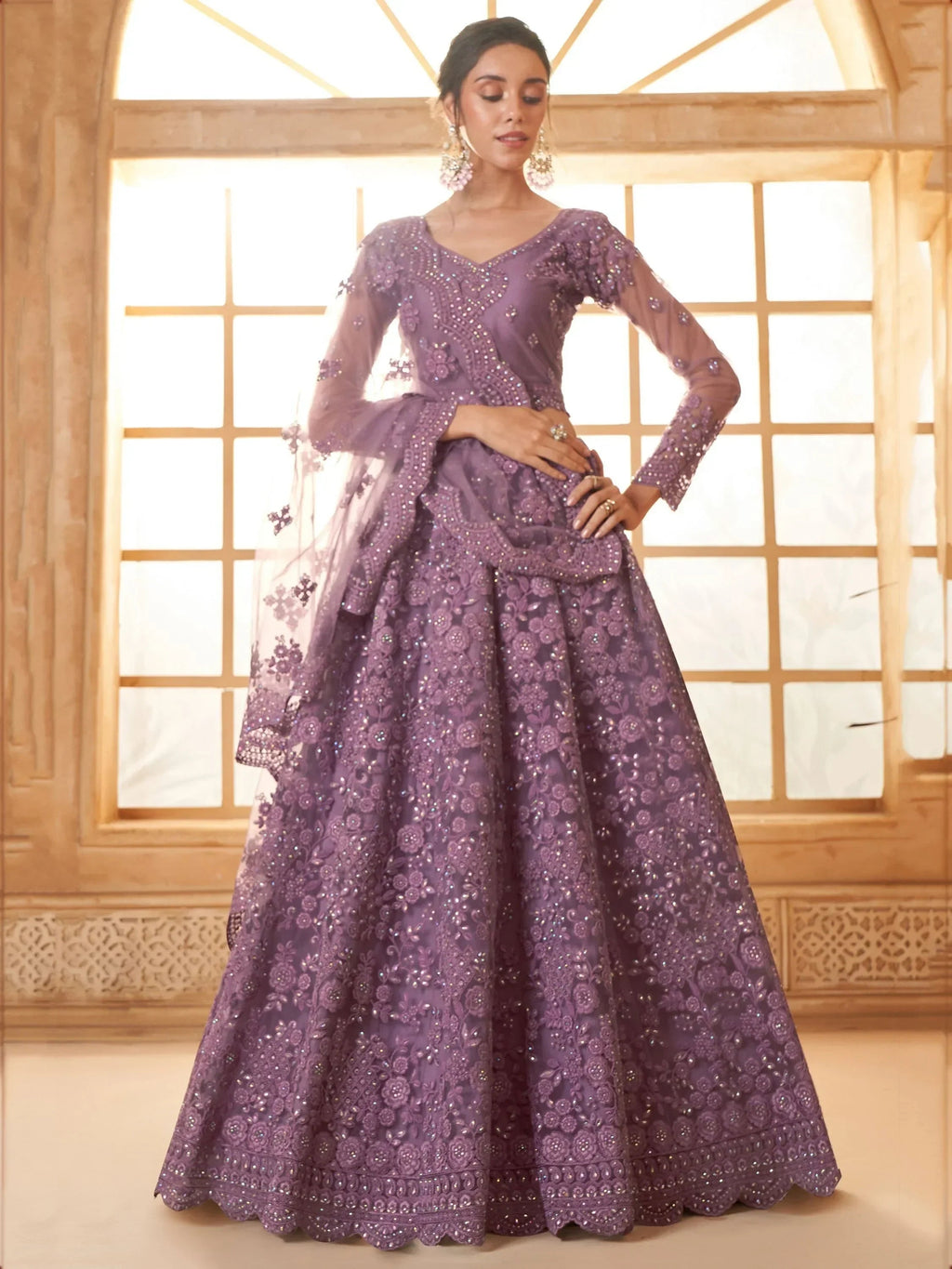 Adorable Purple Embroidery Net Designer Lehenga Choli With Dupatta