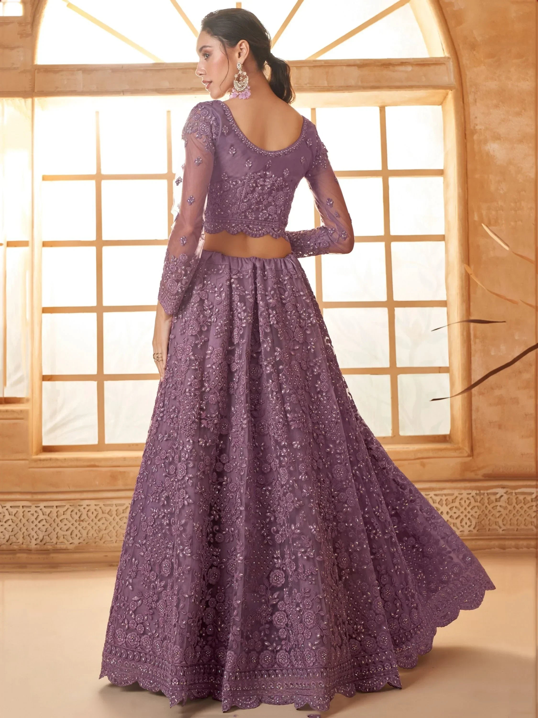 Adorable Purple Embroidery Net Designer Lehenga Choli With Dupatta