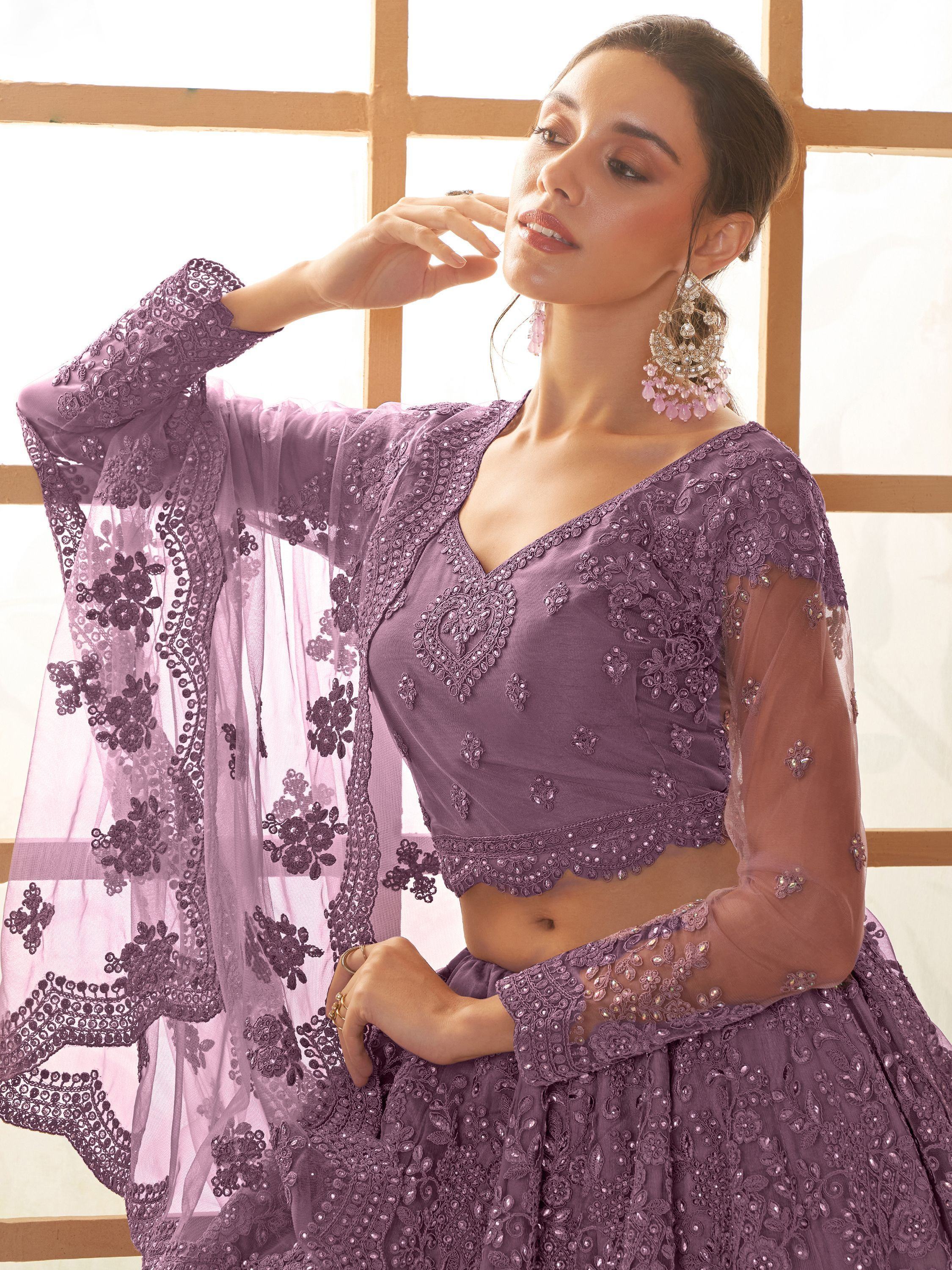 Adorable Purple Embroidery Net Designer Lehenga Choli With Dupatta