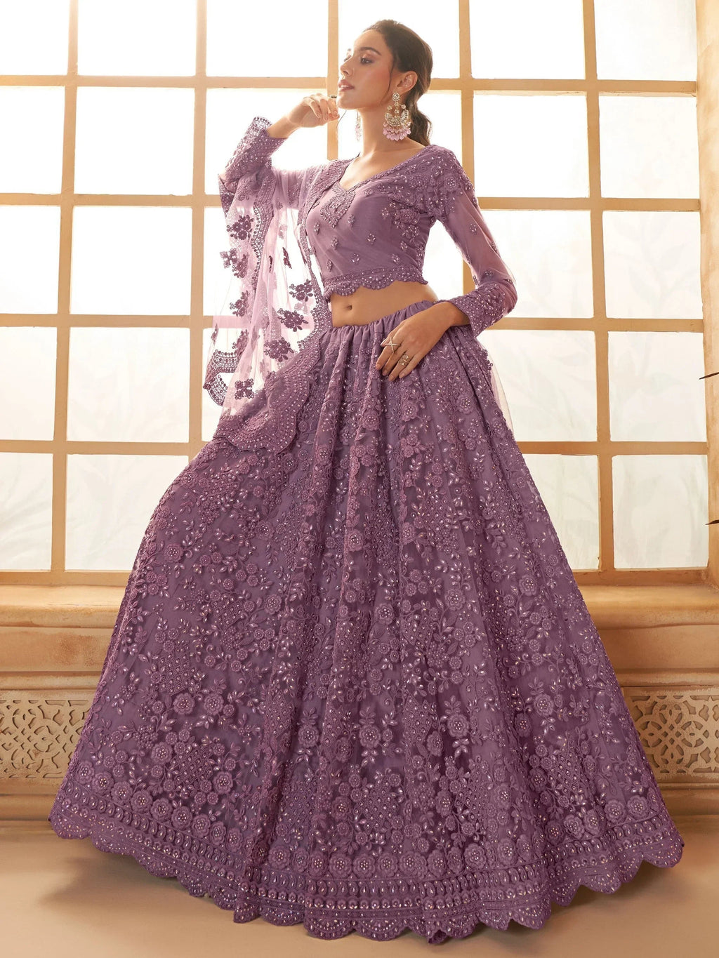 Adorable Purple Embroidery Net Designer Lehenga Choli With Dupatta
