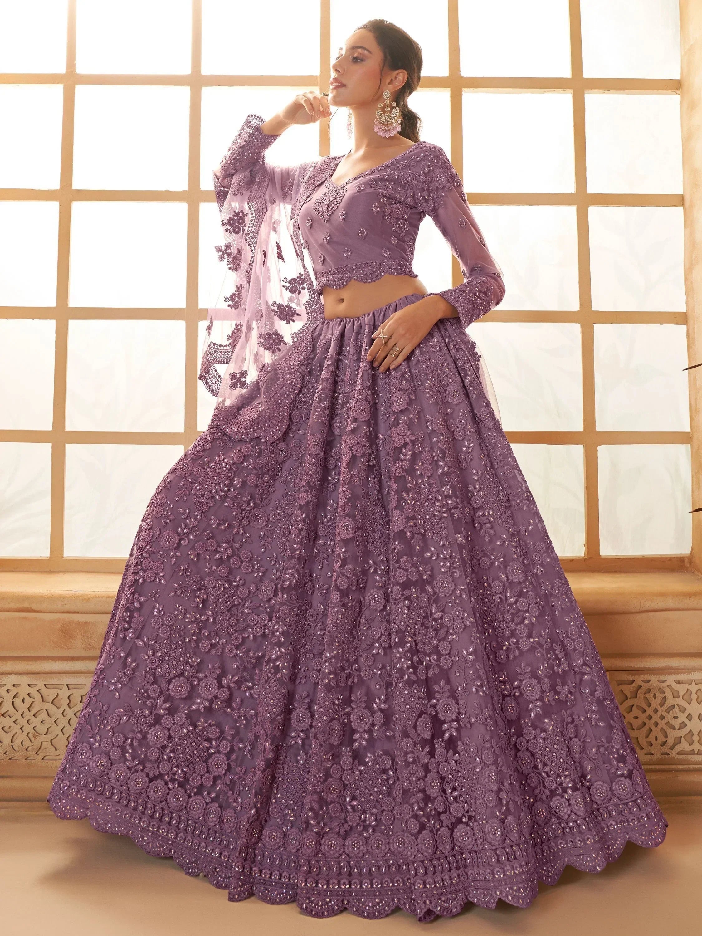 Adorable Purple Embroidery Net Designer Lehenga Choli With Dupatta