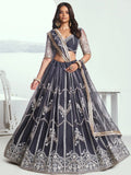 Adorable Slate Grey Embroidered Net Engagement Wear Lehenga Choli